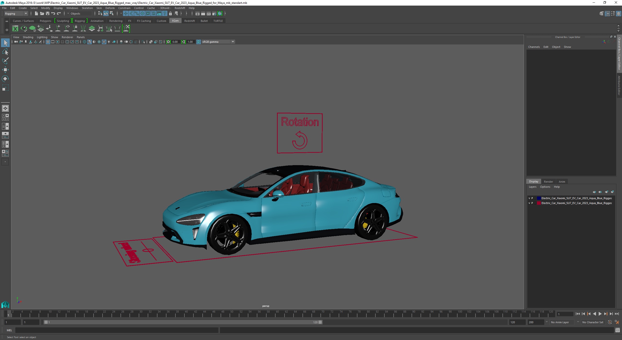 3D Electric Car Xiaomi SU7 EV Car 2023 Aqua Blue Rigged for Maya