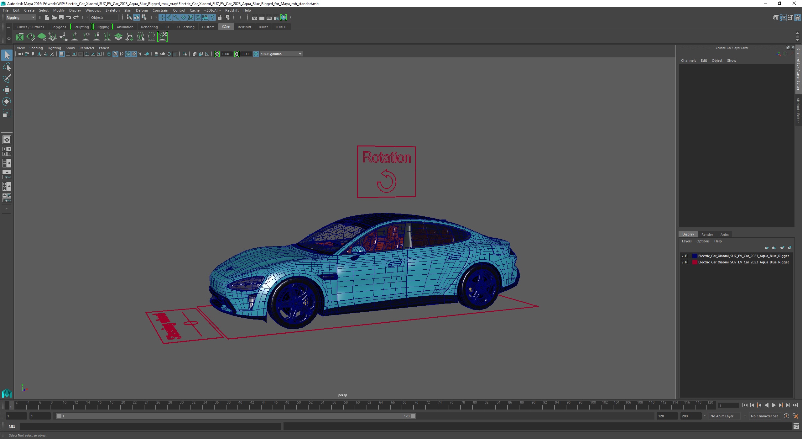 3D Electric Car Xiaomi SU7 EV Car 2023 Aqua Blue Rigged for Maya