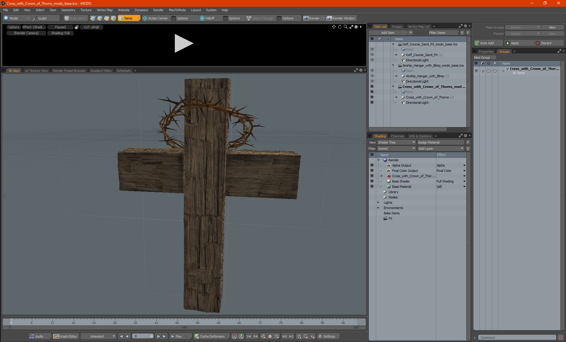 3D Cross with Crown of Thorns