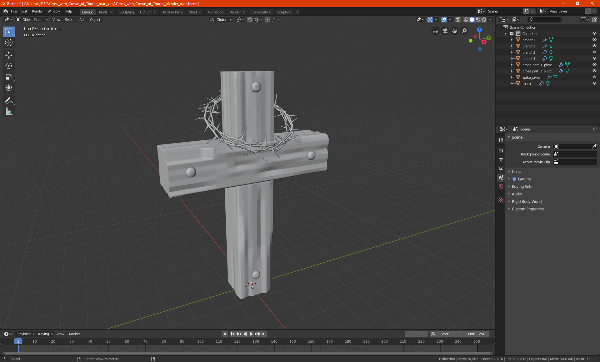 3D Cross with Crown of Thorns