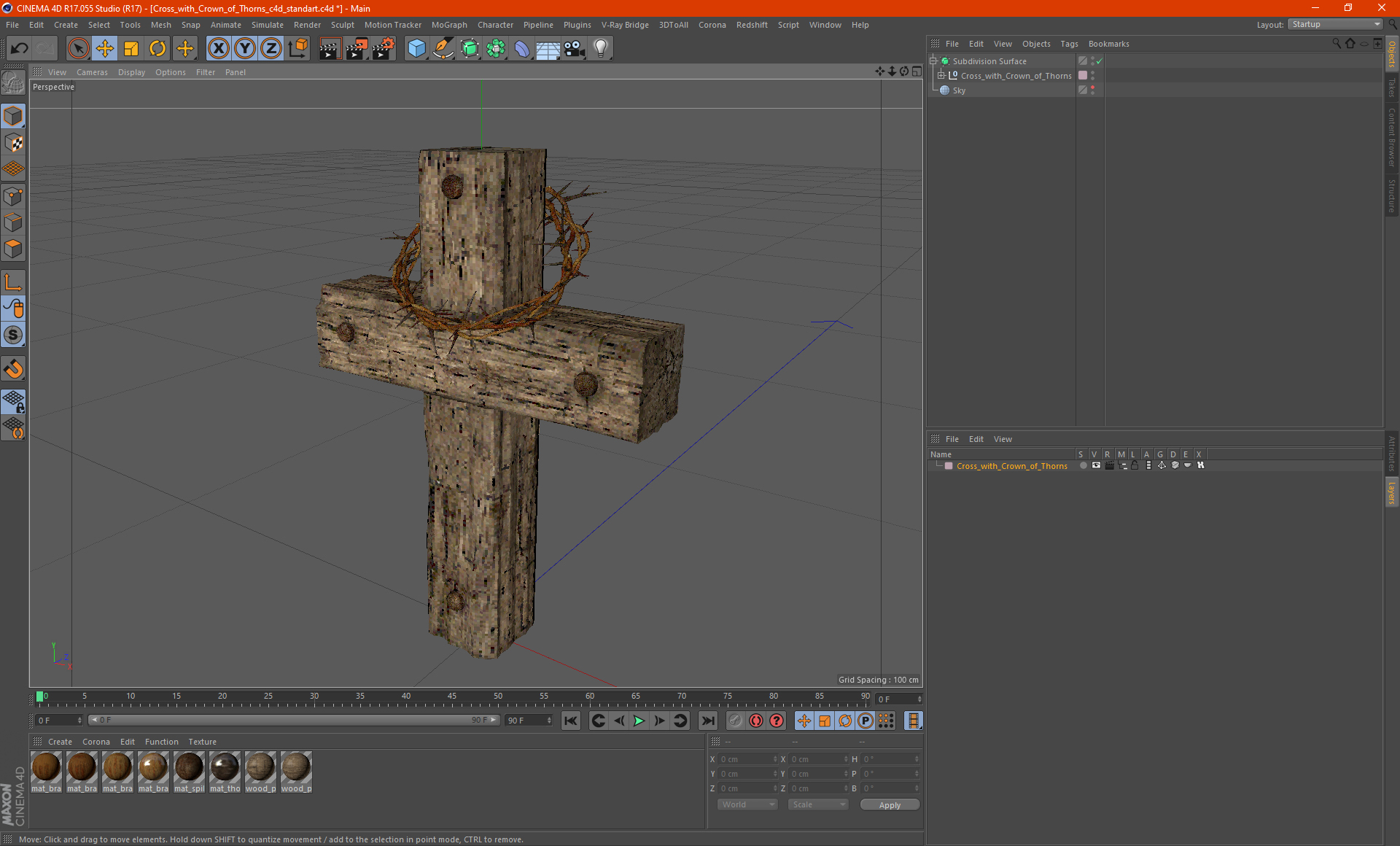 3D Cross with Crown of Thorns