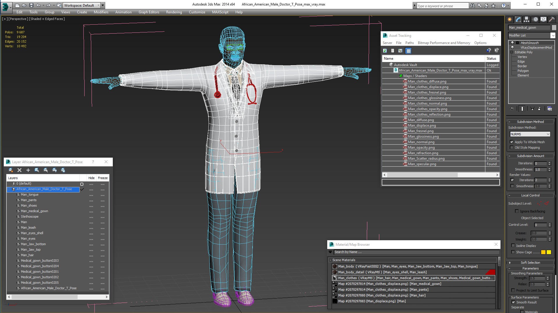 3D model African American Male Doctor T Pose