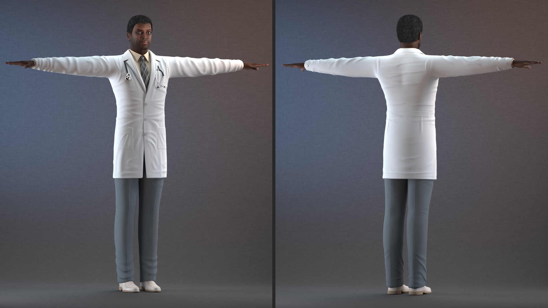3D model African American Male Doctor T Pose