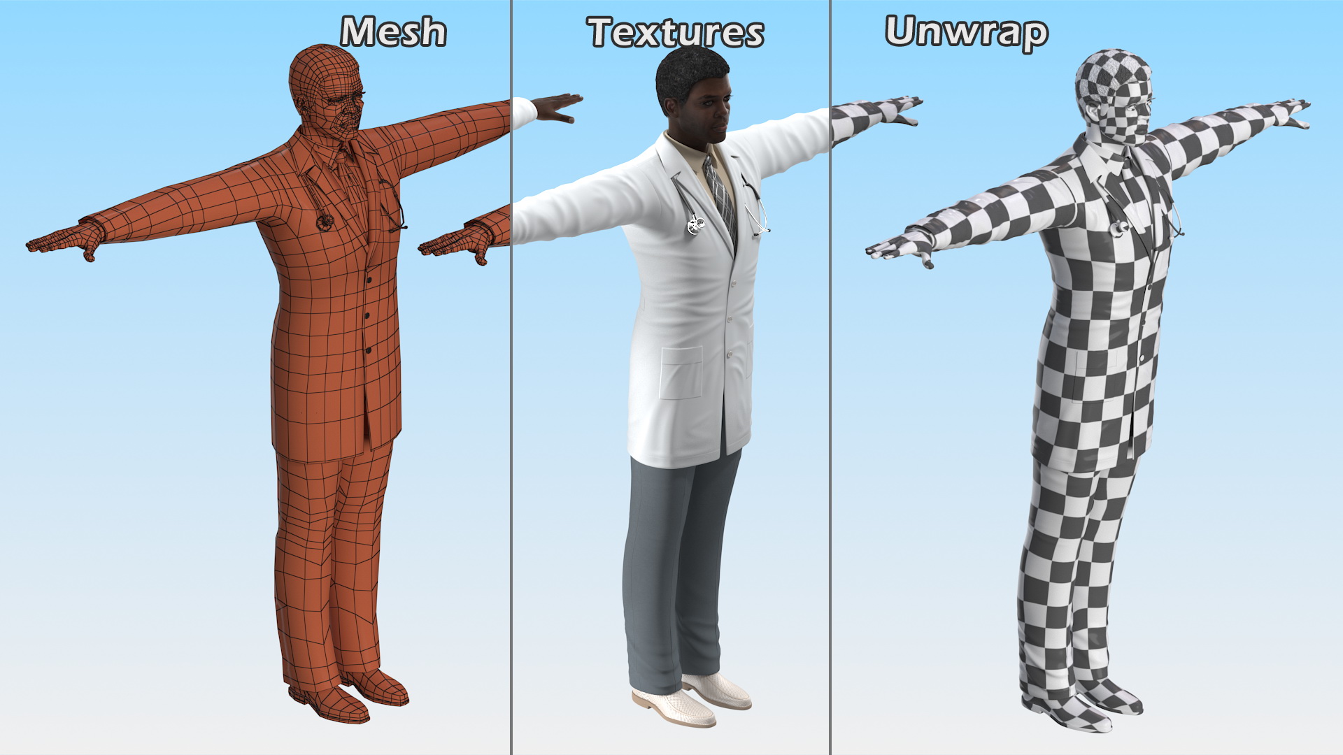 3D model African American Male Doctor T Pose