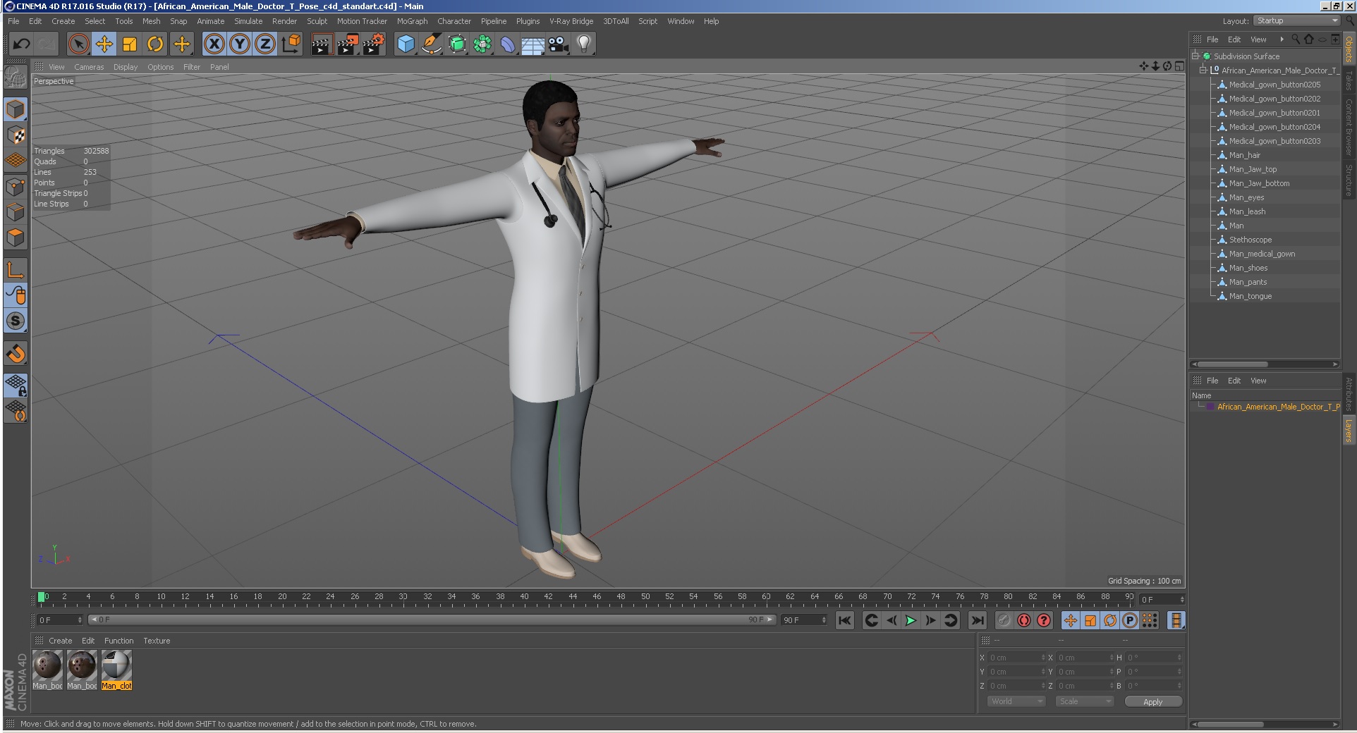 3D model African American Male Doctor T Pose
