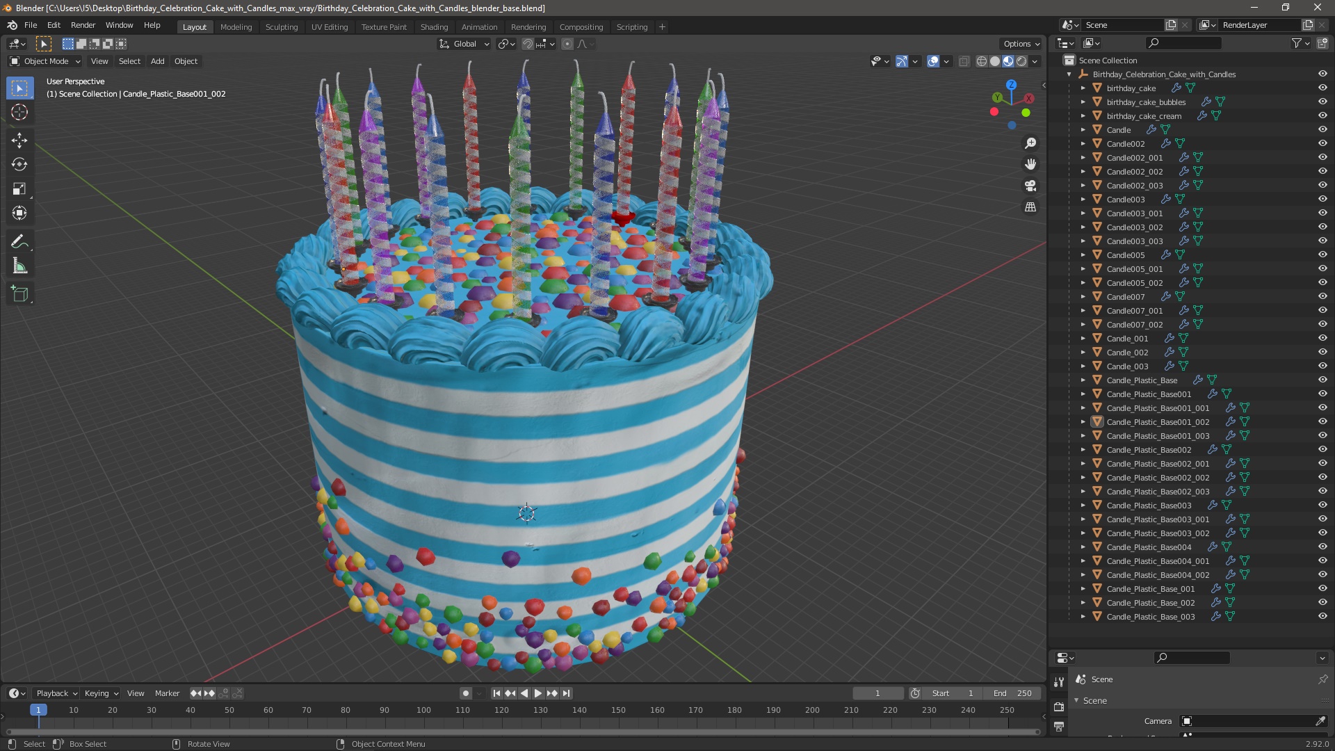 3D Birthday Celebration Cake with Candles model
