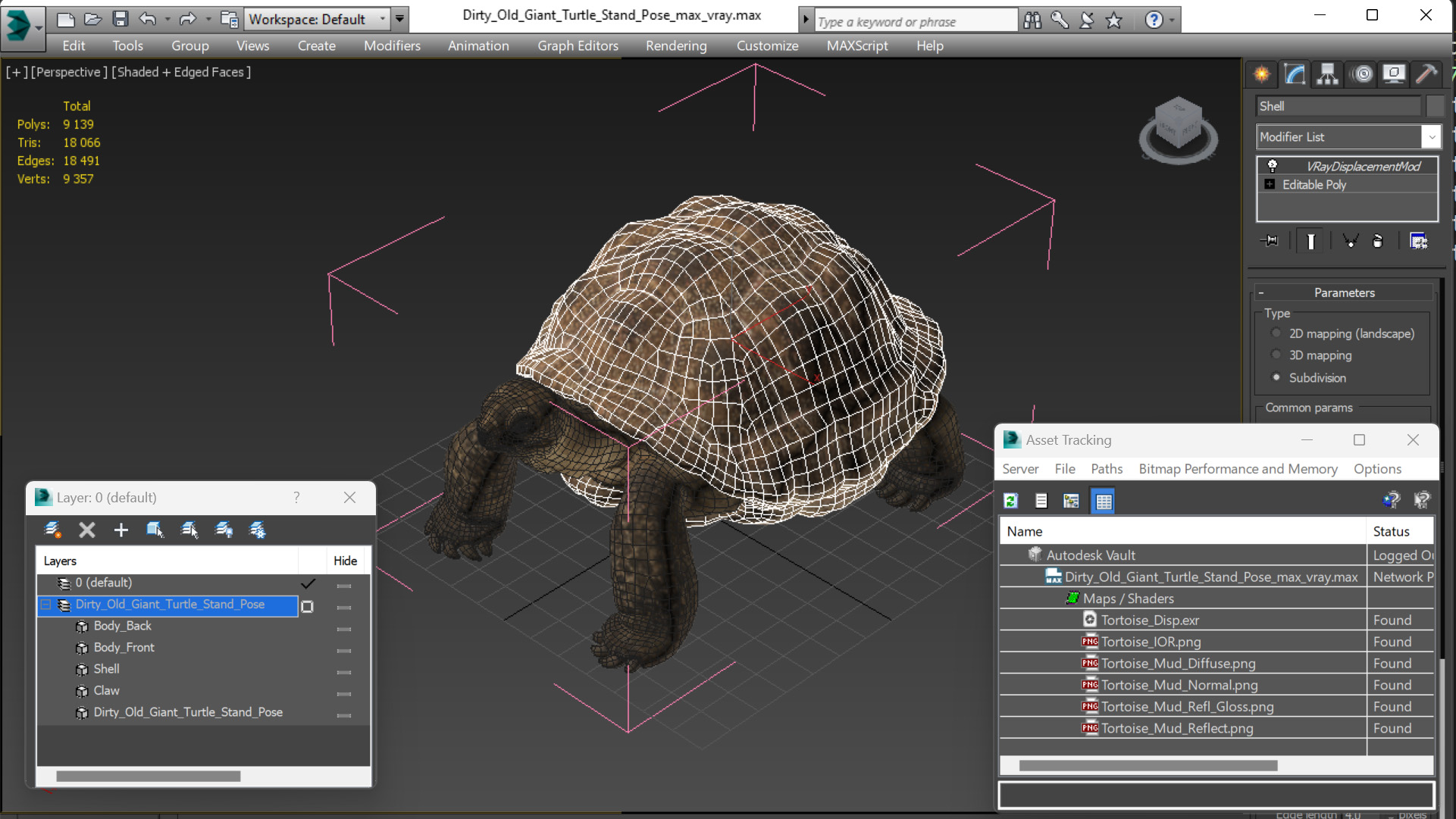 3D Dirty Old Giant Turtle Stand Pose model