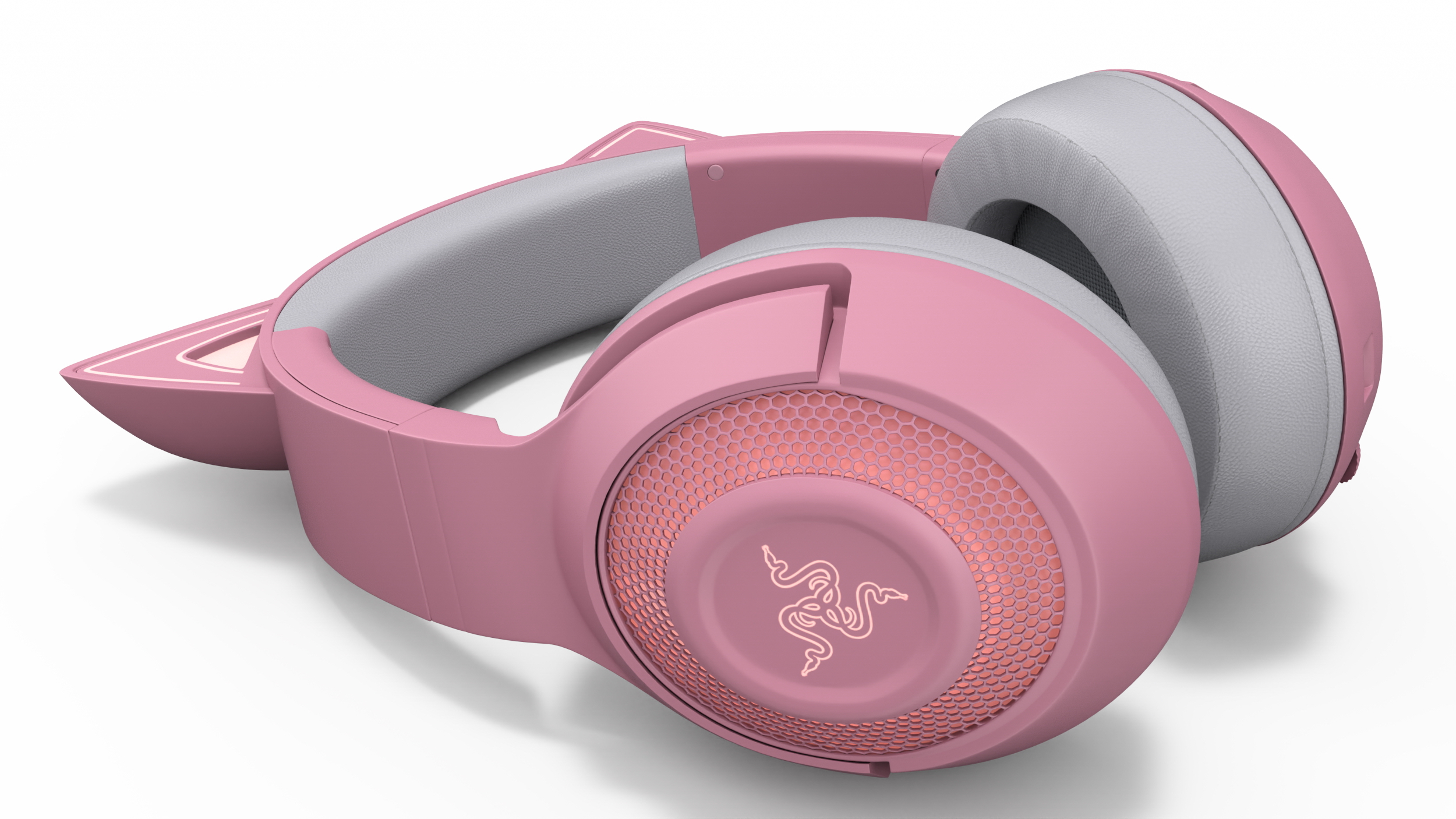 Headphones Razer Kraken BT Kitty Edition Quartz Turned On 3D