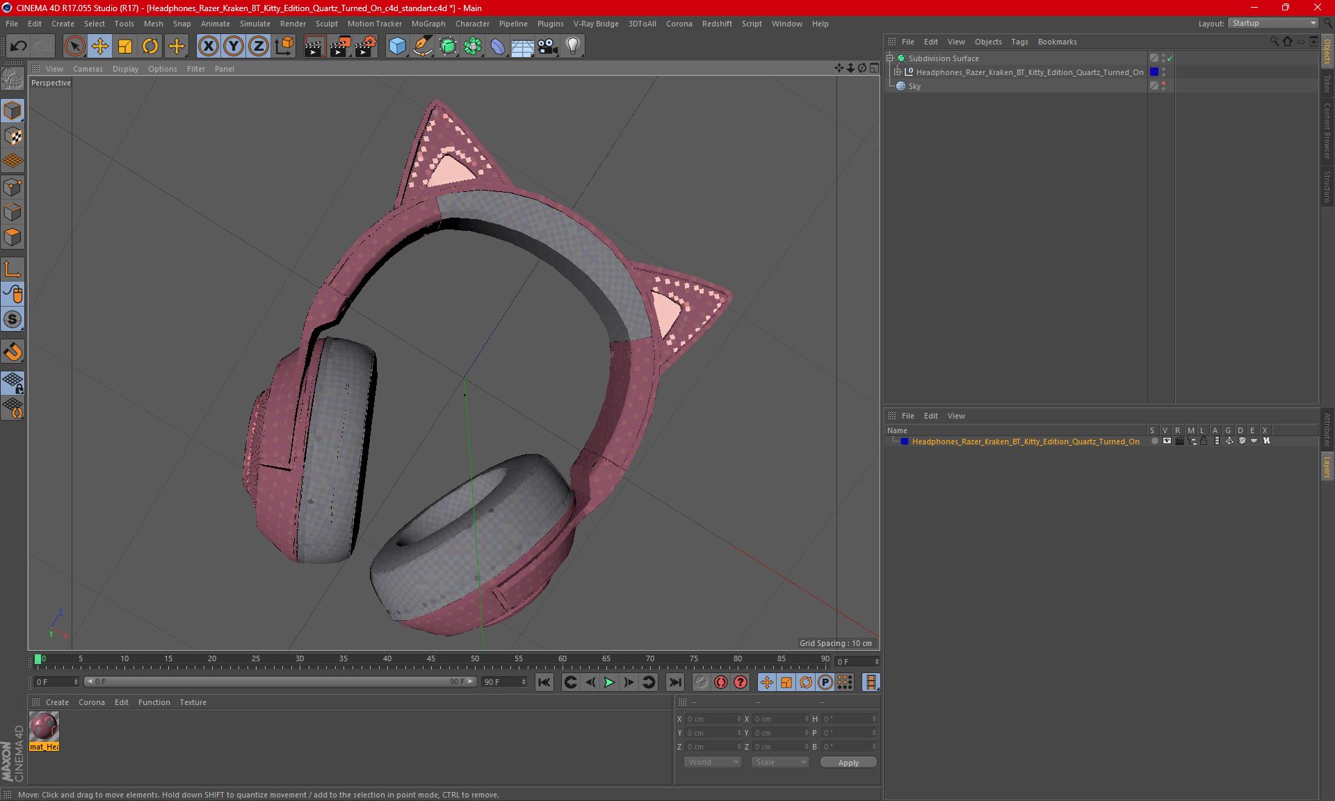 Headphones Razer Kraken BT Kitty Edition Quartz Turned On 3D