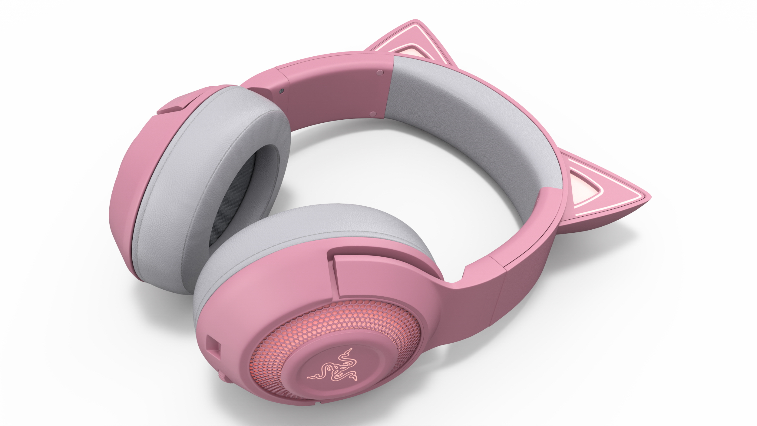 Headphones Razer Kraken BT Kitty Edition Quartz Turned On 3D
