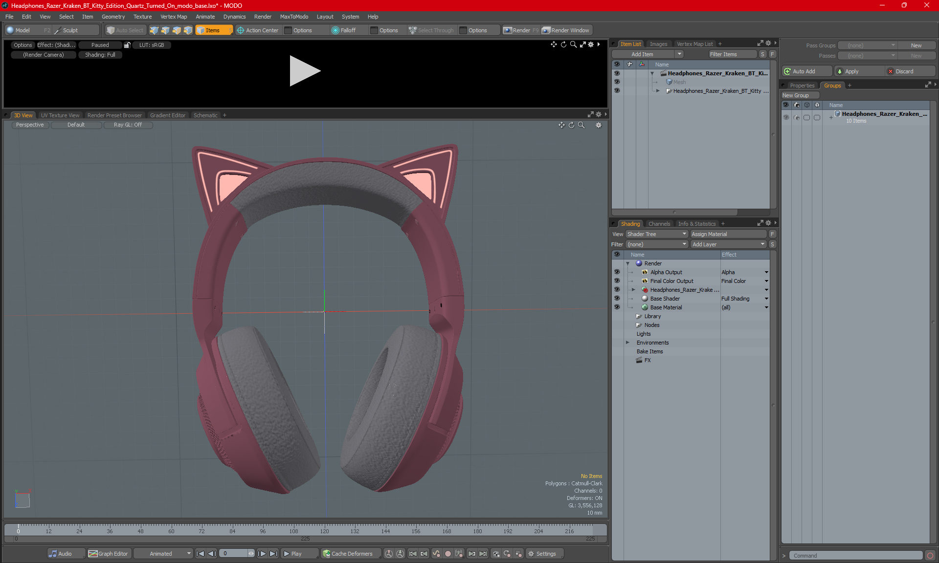 Headphones Razer Kraken BT Kitty Edition Quartz Turned On 3D