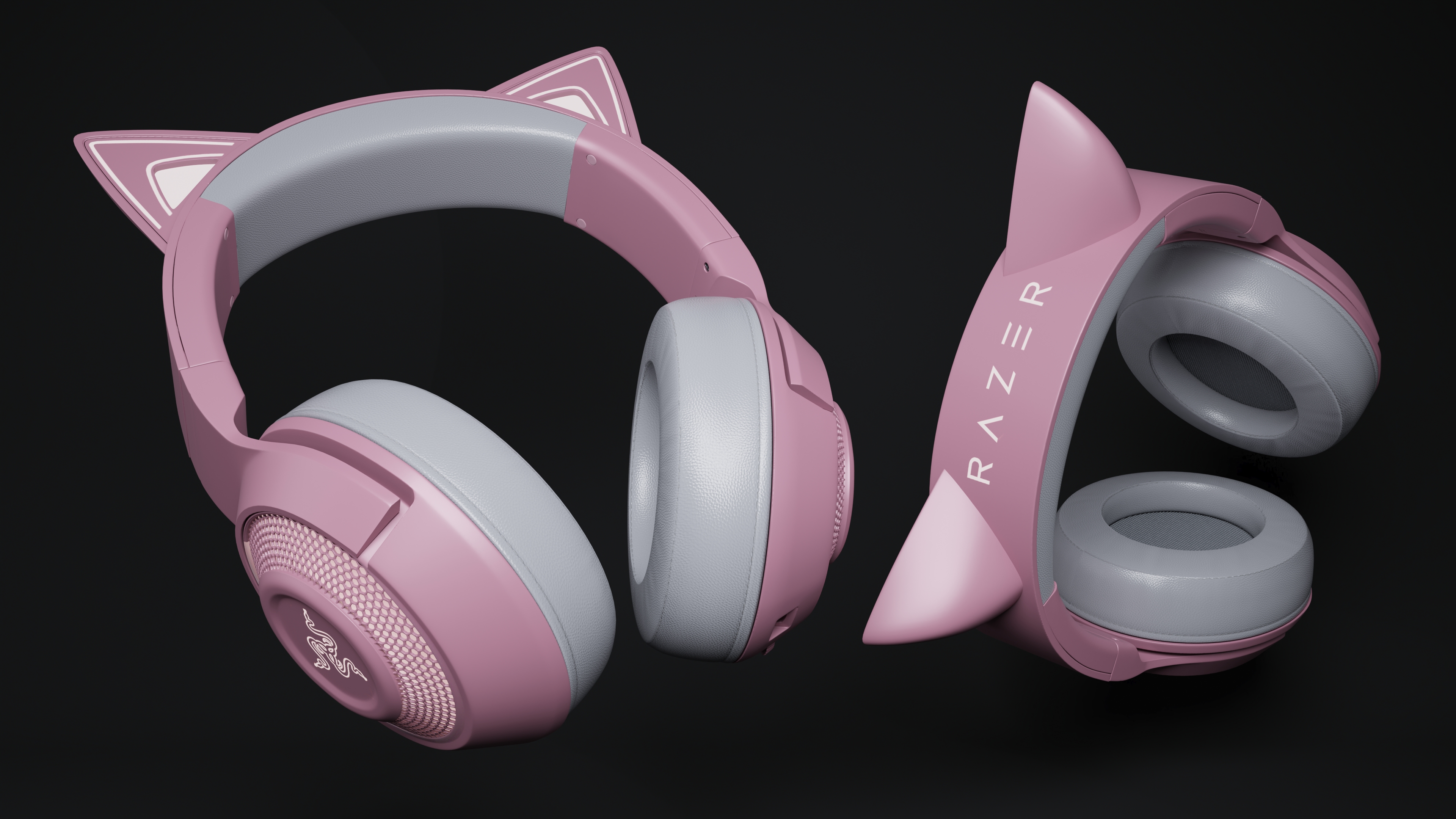 Headphones Razer Kraken BT Kitty Edition Quartz Turned On 3D