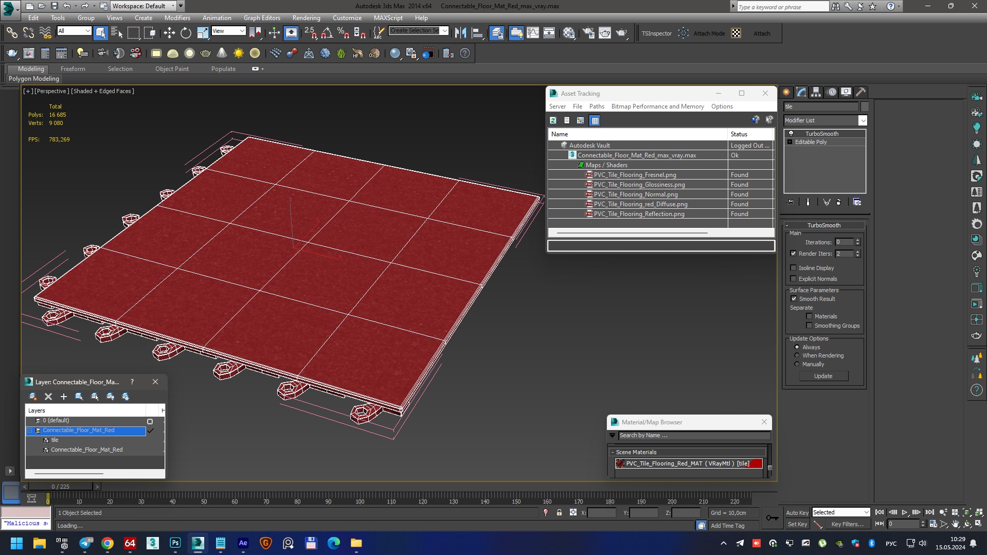 3D model Connectable Floor Mat Red