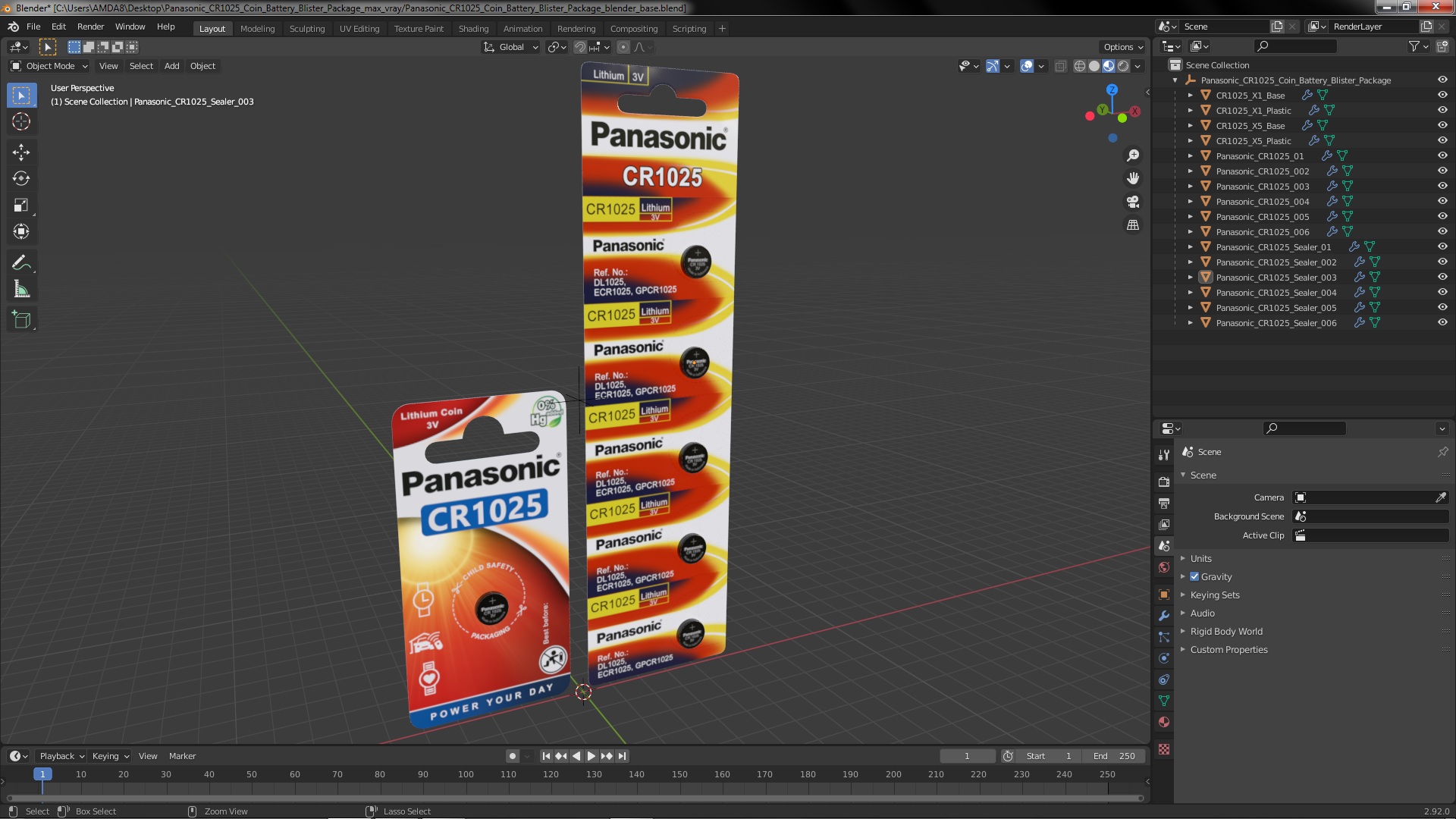 3D model Panasonic CR1025 Coin Battery Blister Package