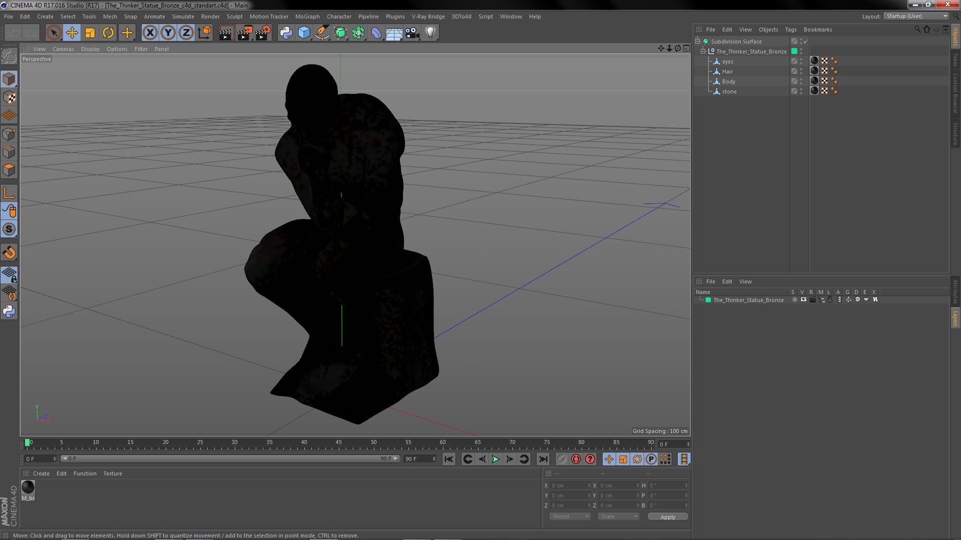 3D model The Thinker Statue Bronze