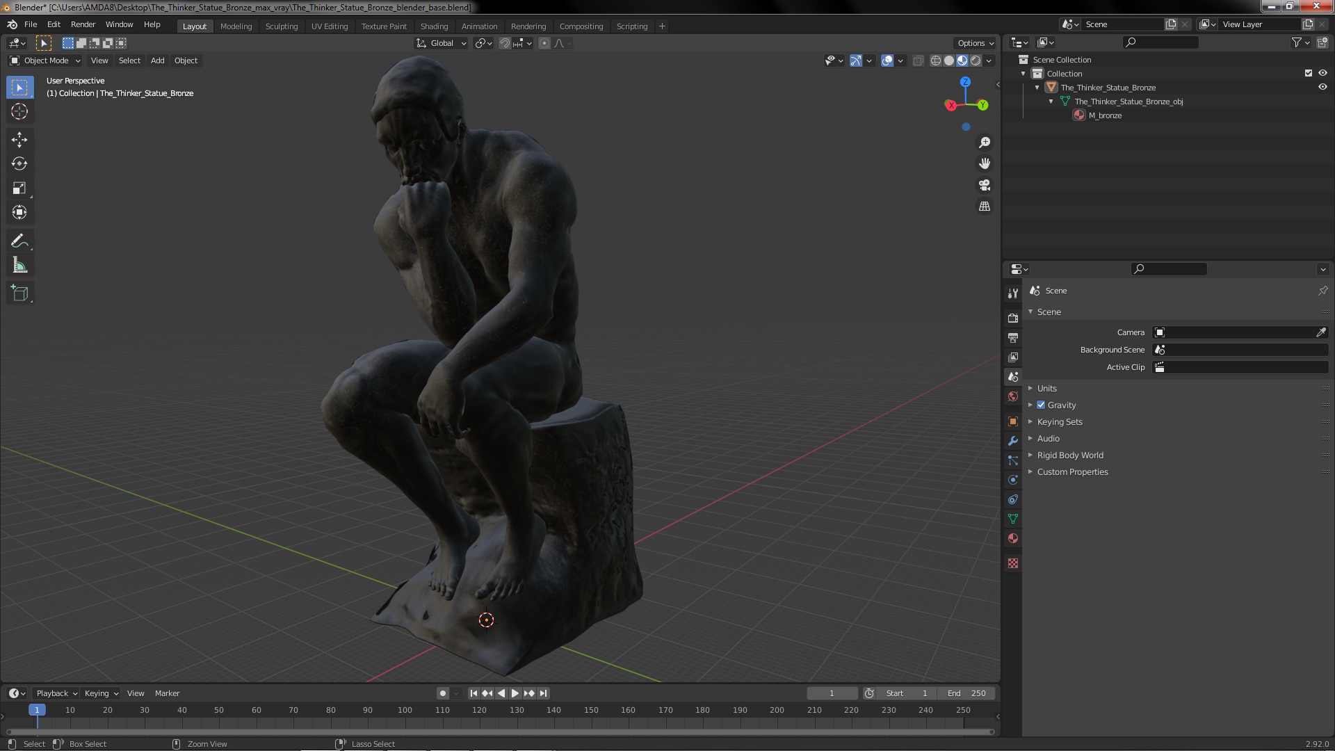3D model The Thinker Statue Bronze