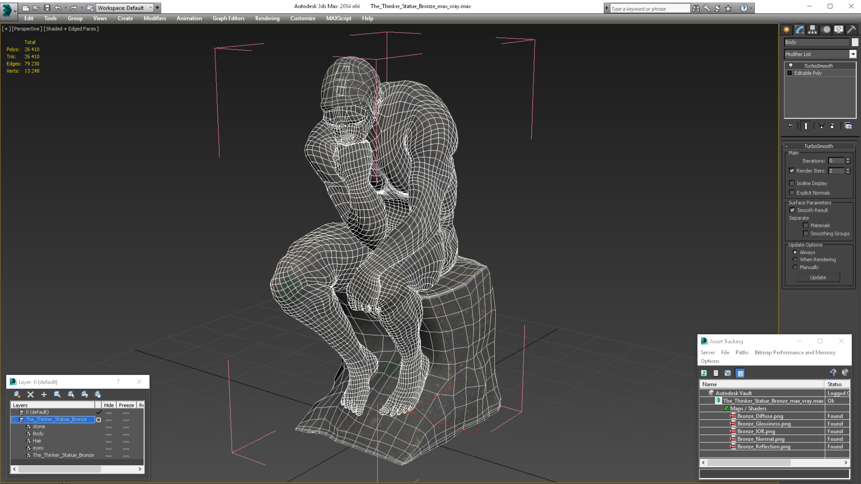 3D model The Thinker Statue Bronze