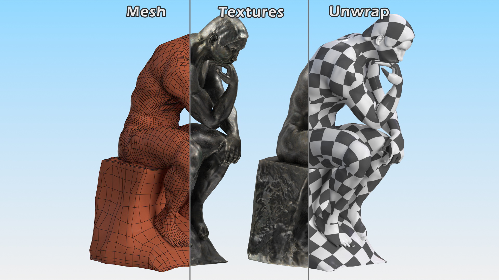 3D model The Thinker Statue Bronze