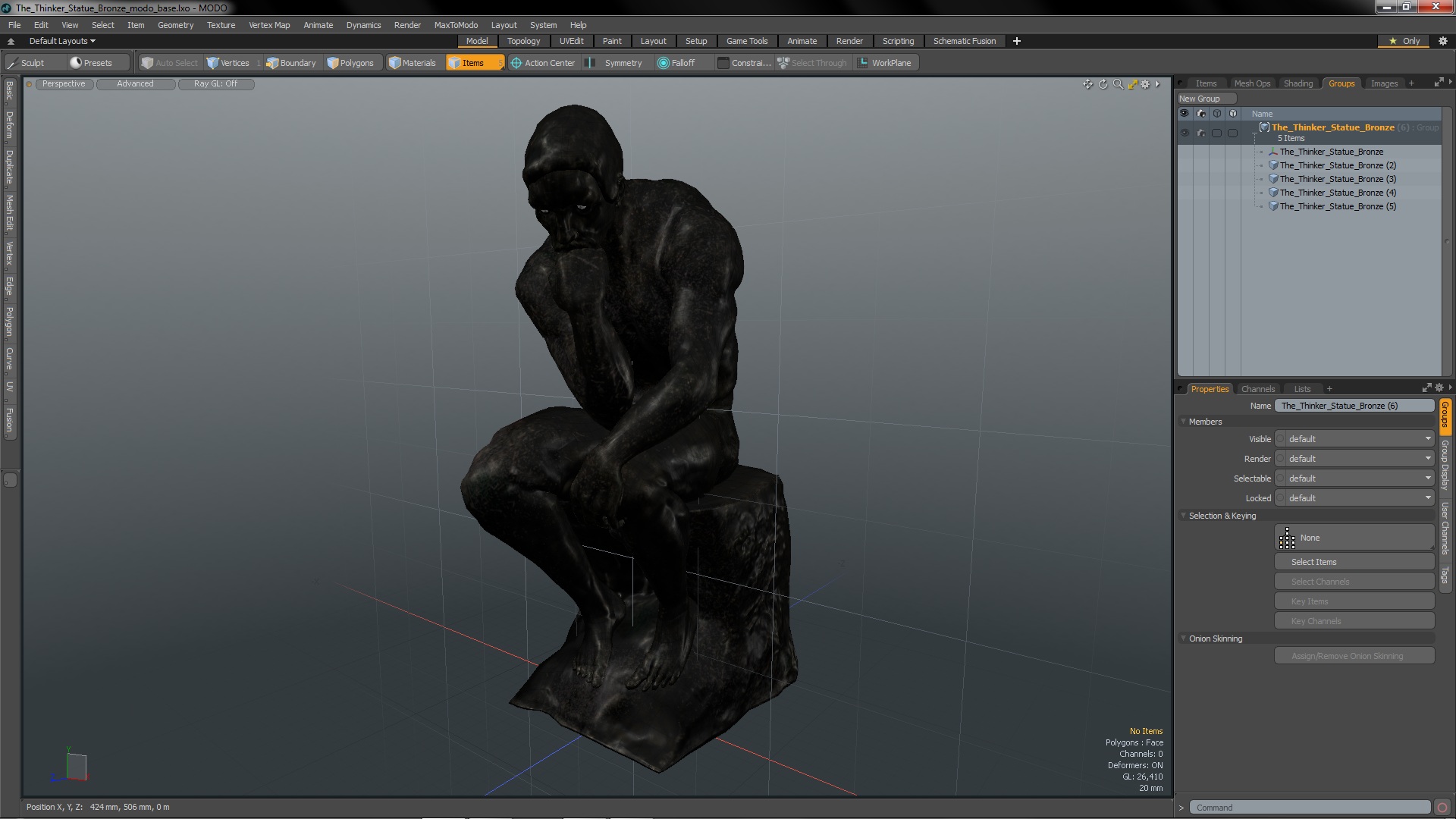3D model The Thinker Statue Bronze