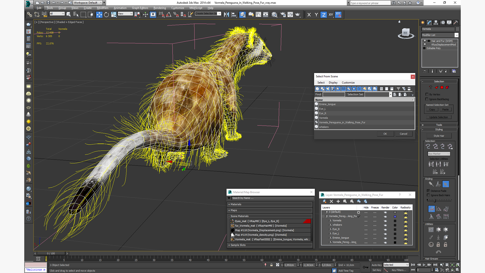 Vormela Peregusna in Walking Pose Fur 3D