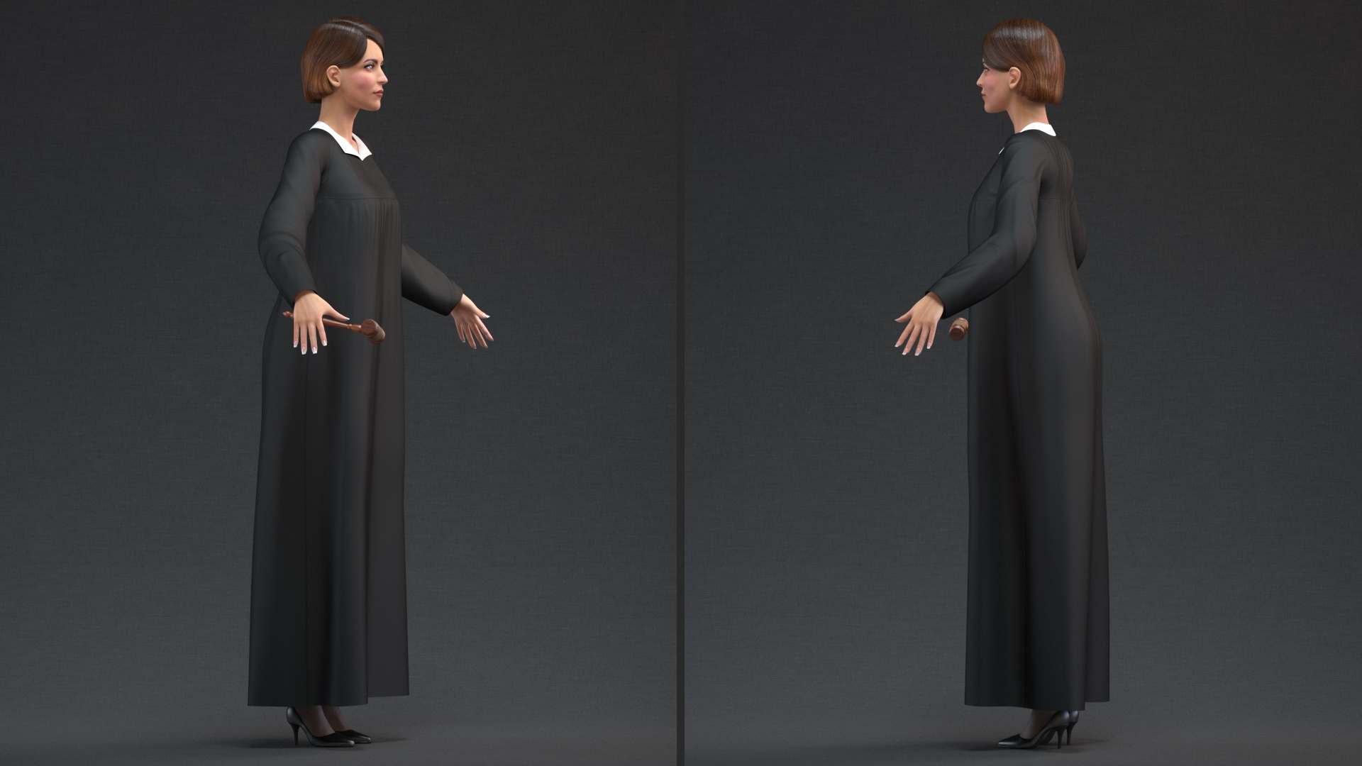 3D model Female Judge with Gavel T Pose