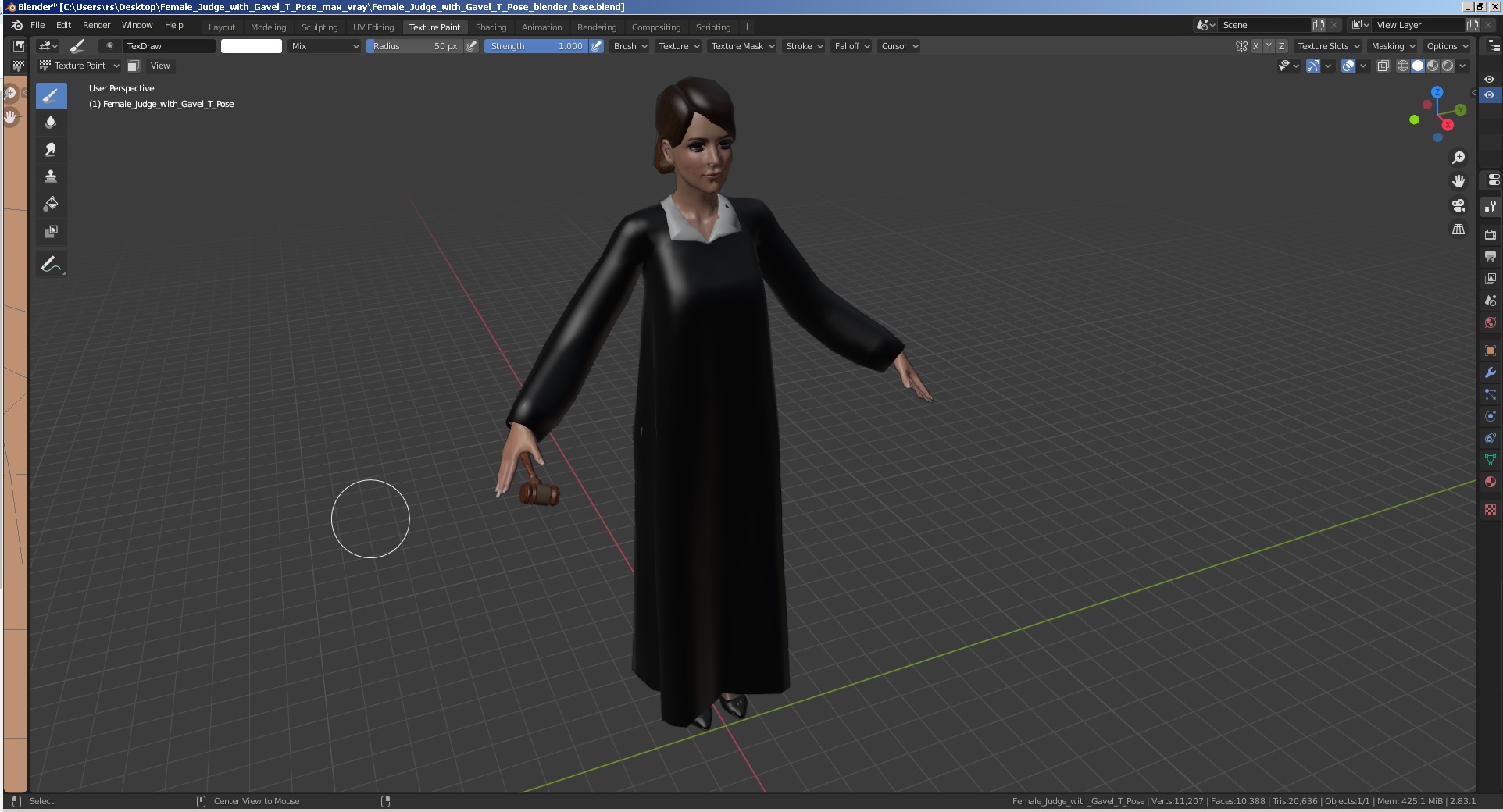 3D model Female Judge with Gavel T Pose