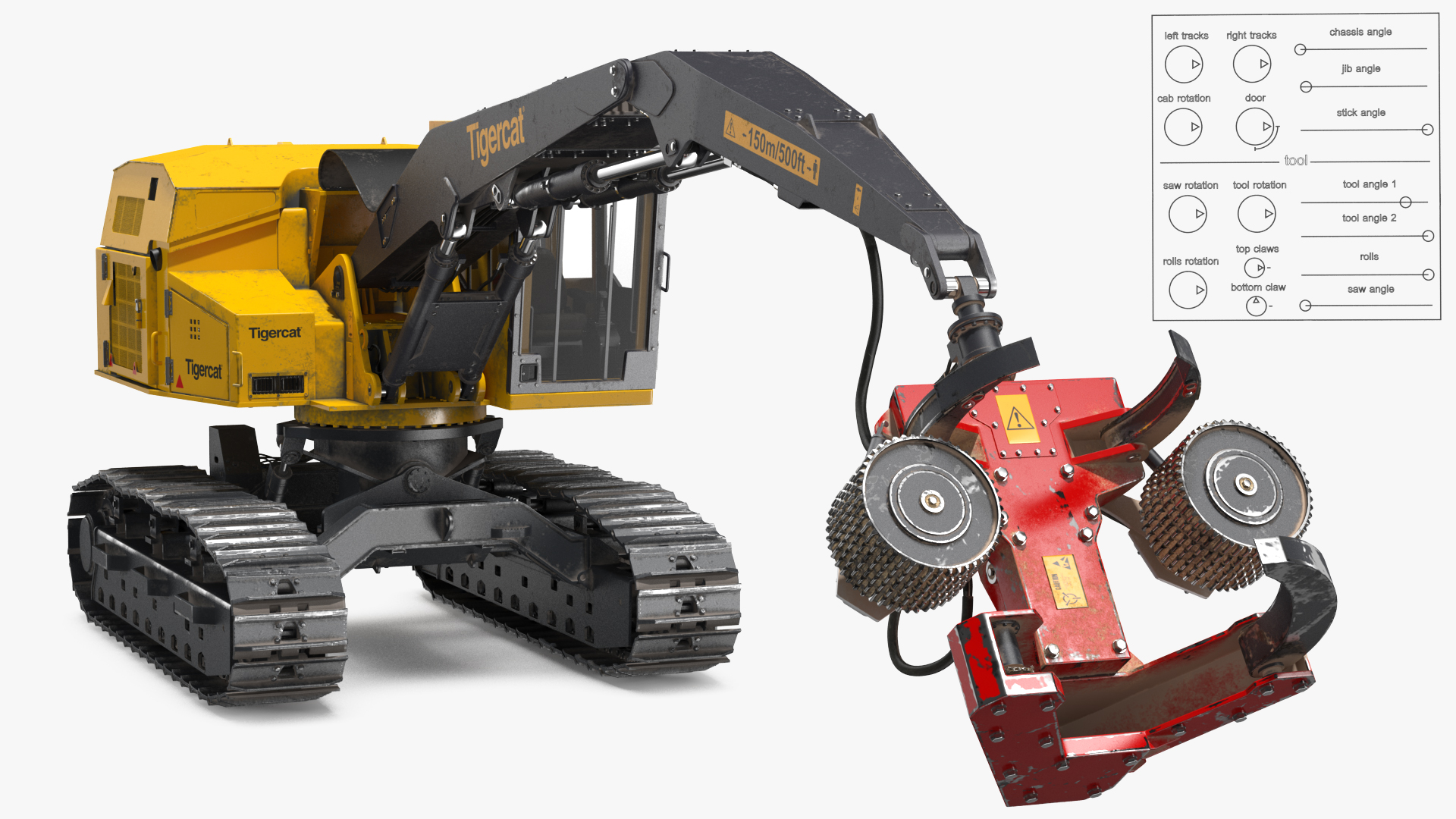 Tigercat 855D Tracked Harvester Dirty Rigged 3D model