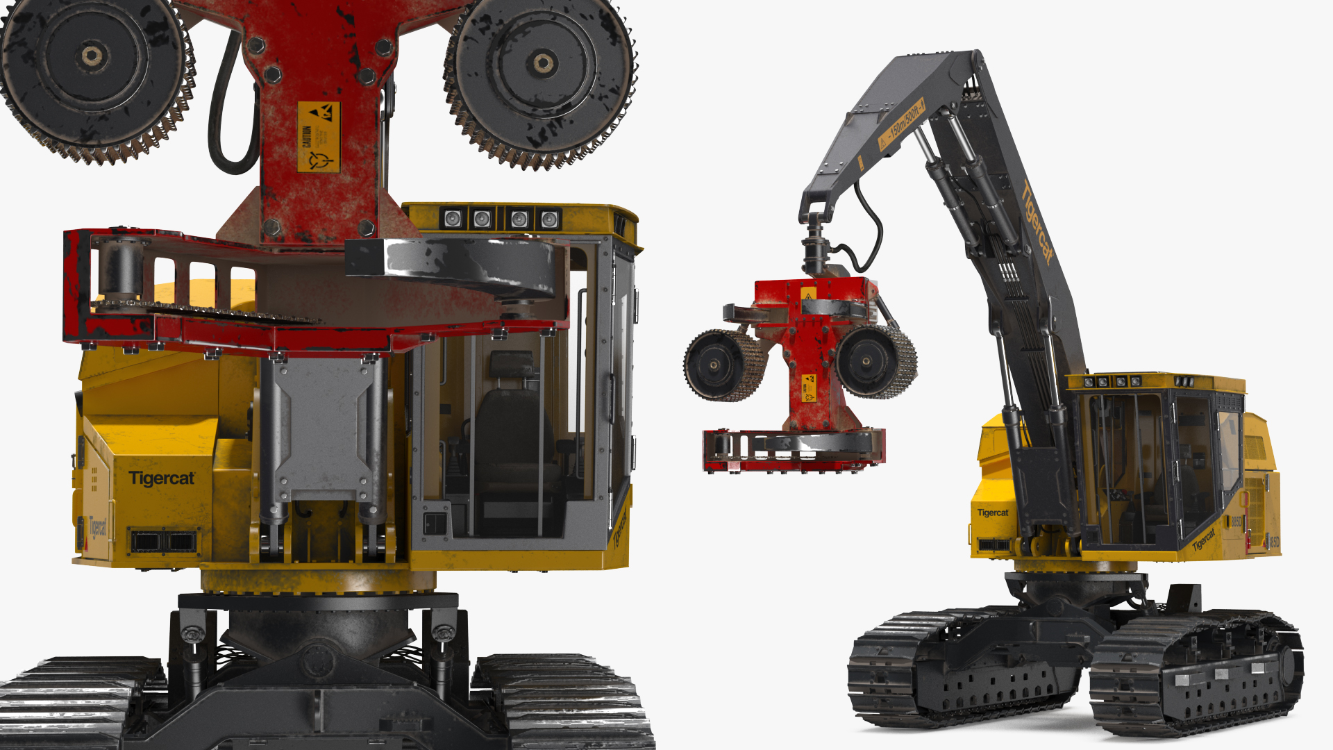 Tigercat 855D Tracked Harvester Dirty Rigged 3D model