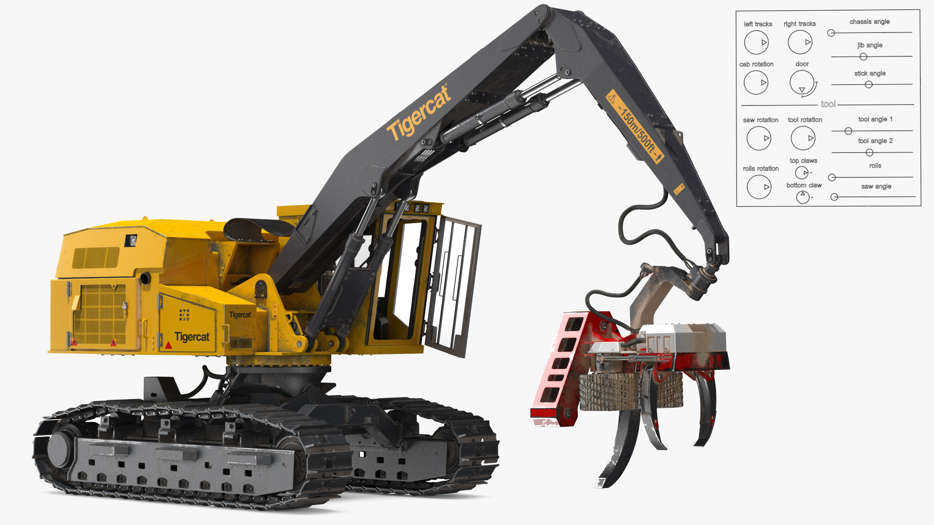 Tigercat 855D Tracked Harvester Dirty Rigged 3D model