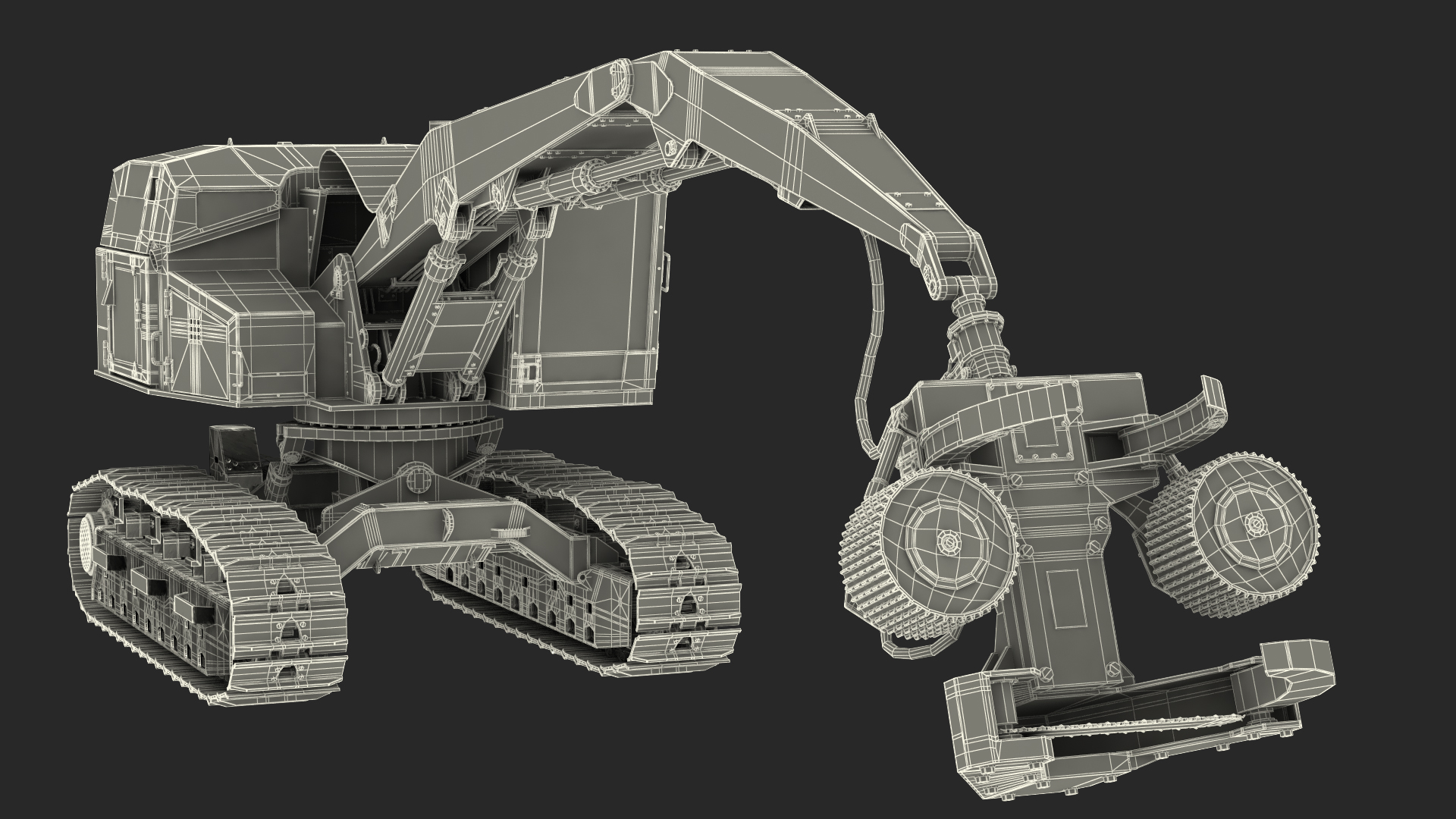 Tigercat 855D Tracked Harvester Dirty Rigged 3D model