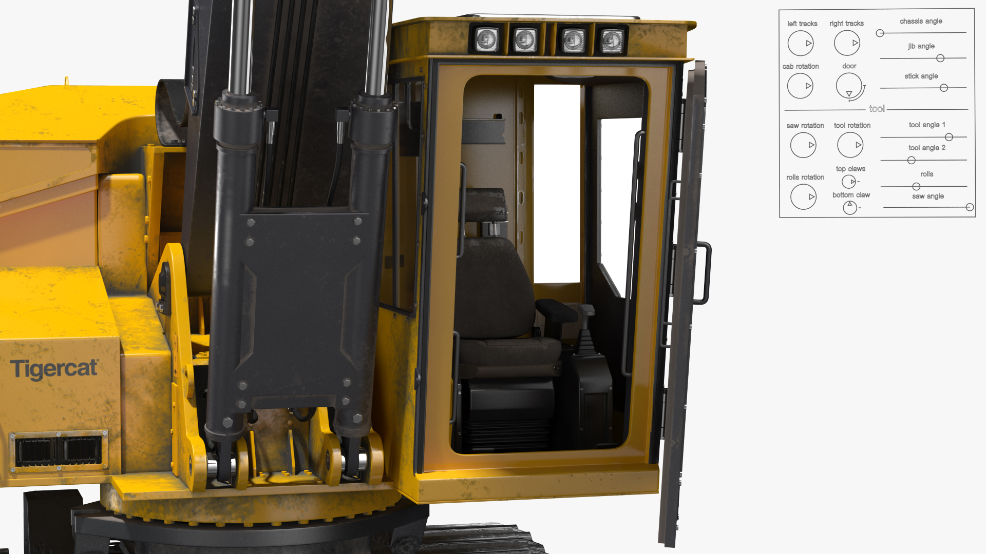 Tigercat 855D Tracked Harvester Dirty Rigged 3D model