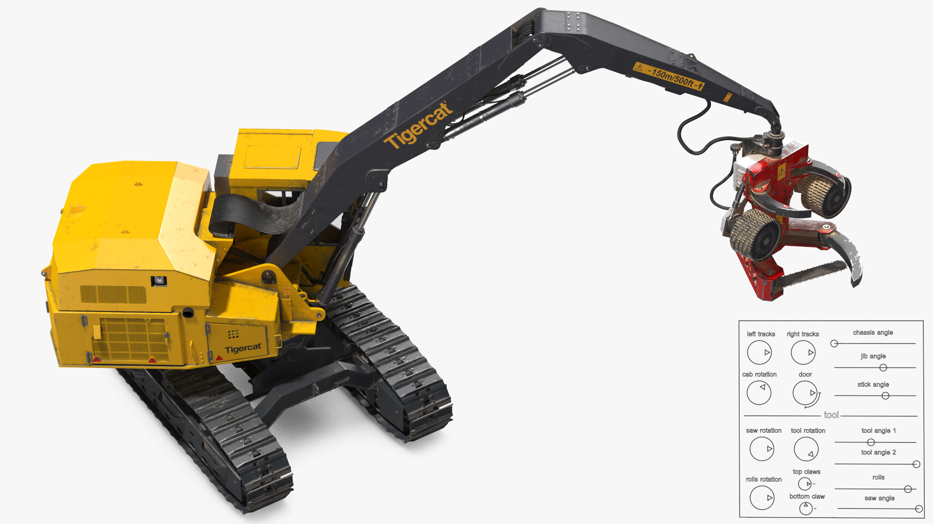 Tigercat 855D Tracked Harvester Dirty Rigged 3D model