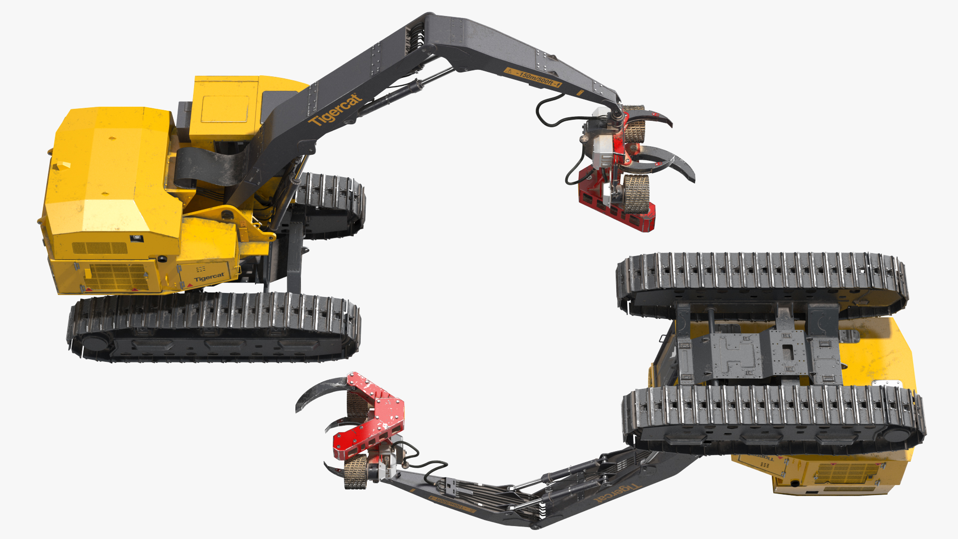 Tigercat 855D Tracked Harvester Dirty Rigged 3D model