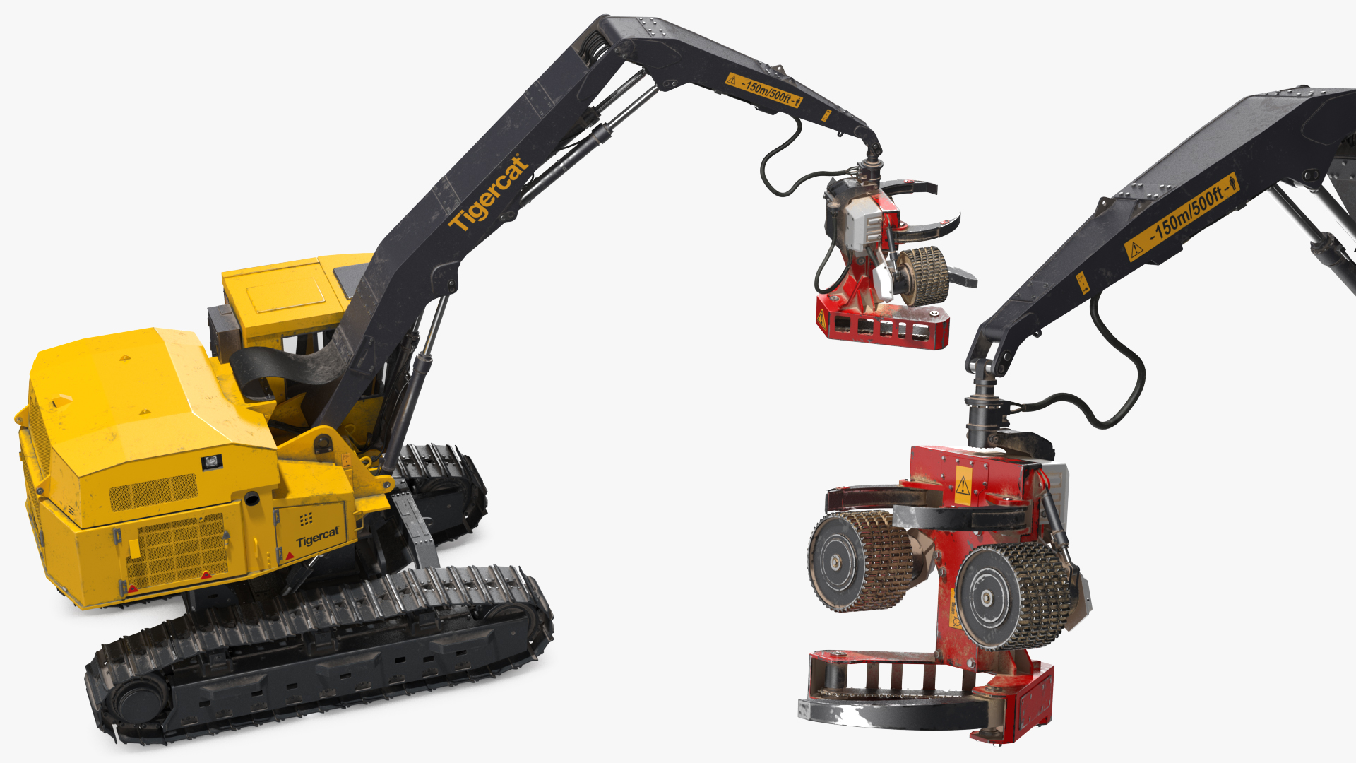 Tigercat 855D Tracked Harvester Dirty Rigged 3D model