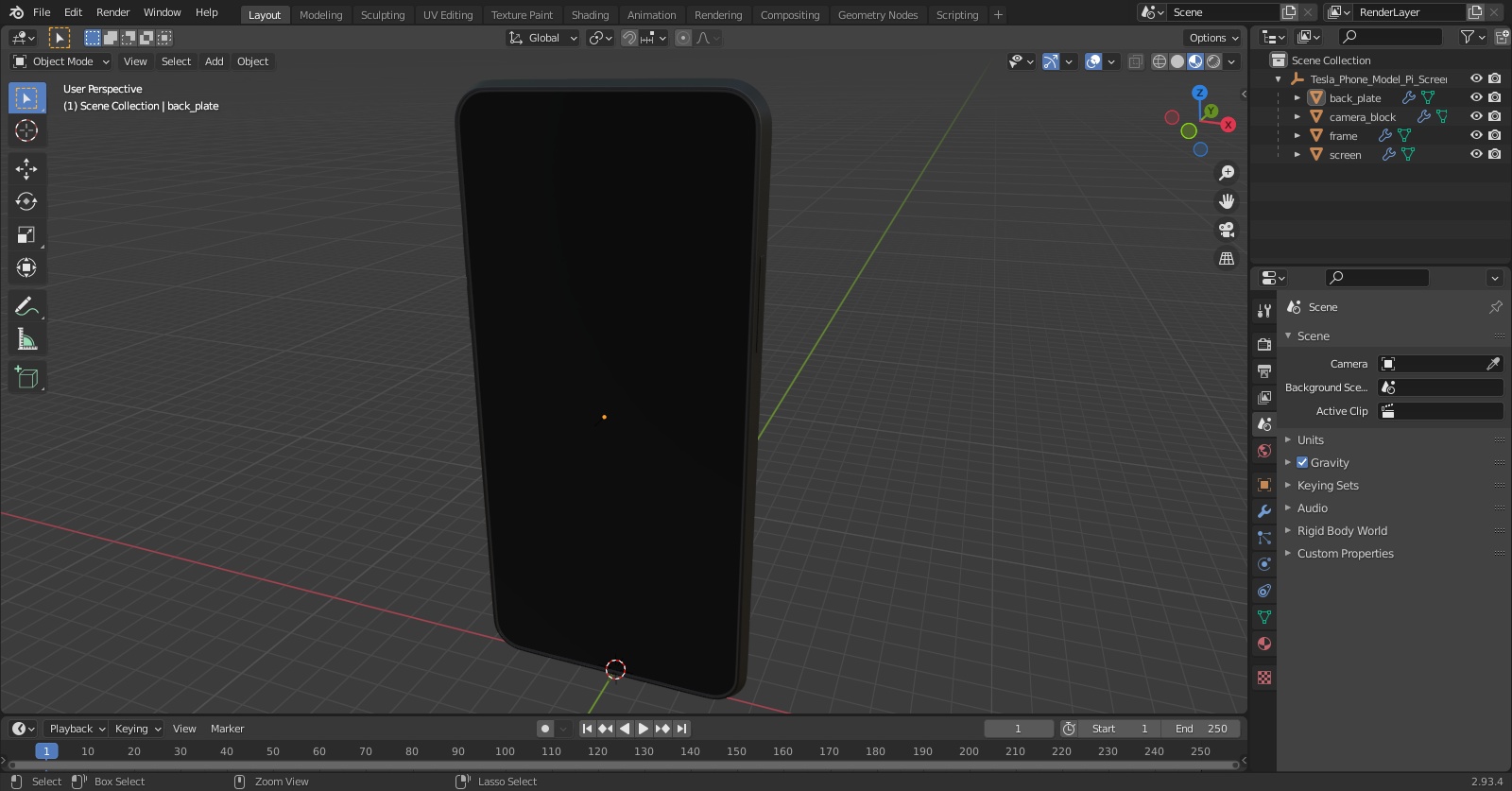 3D Tesla Phone Model Pi Screen Off