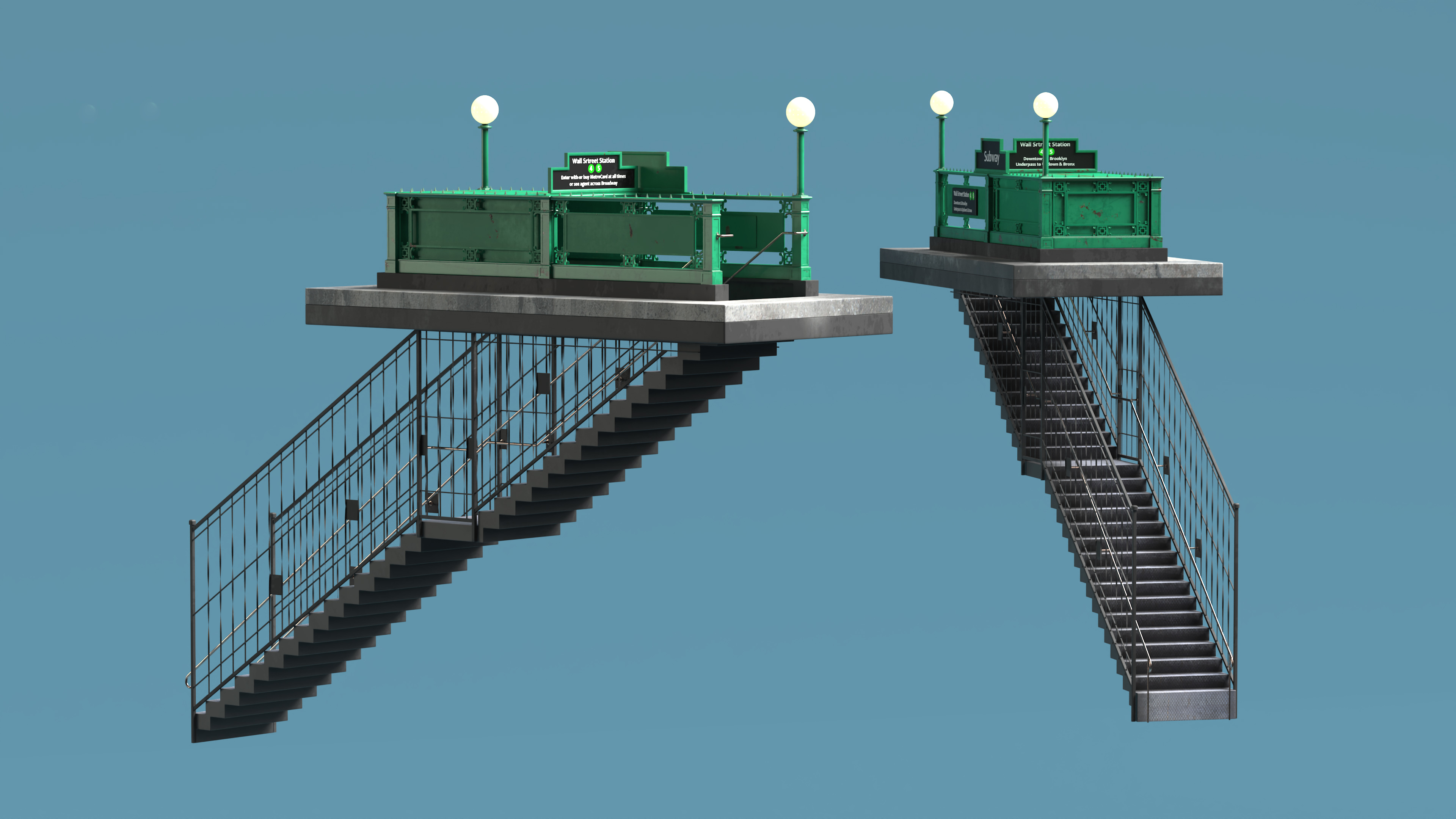 Wall Street Subway Station Entrance Rigged 3D