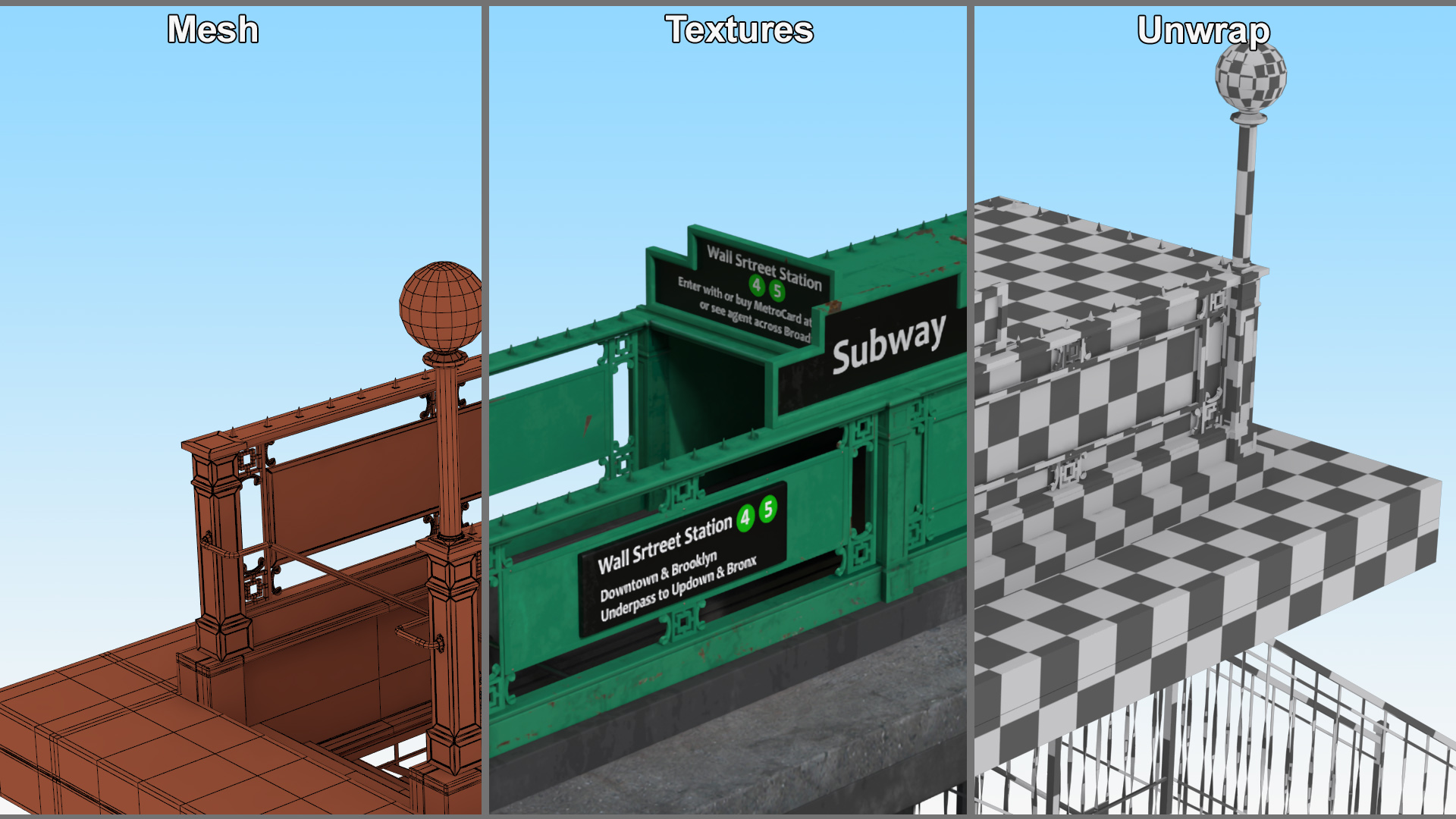 Wall Street Subway Station Entrance Rigged 3D