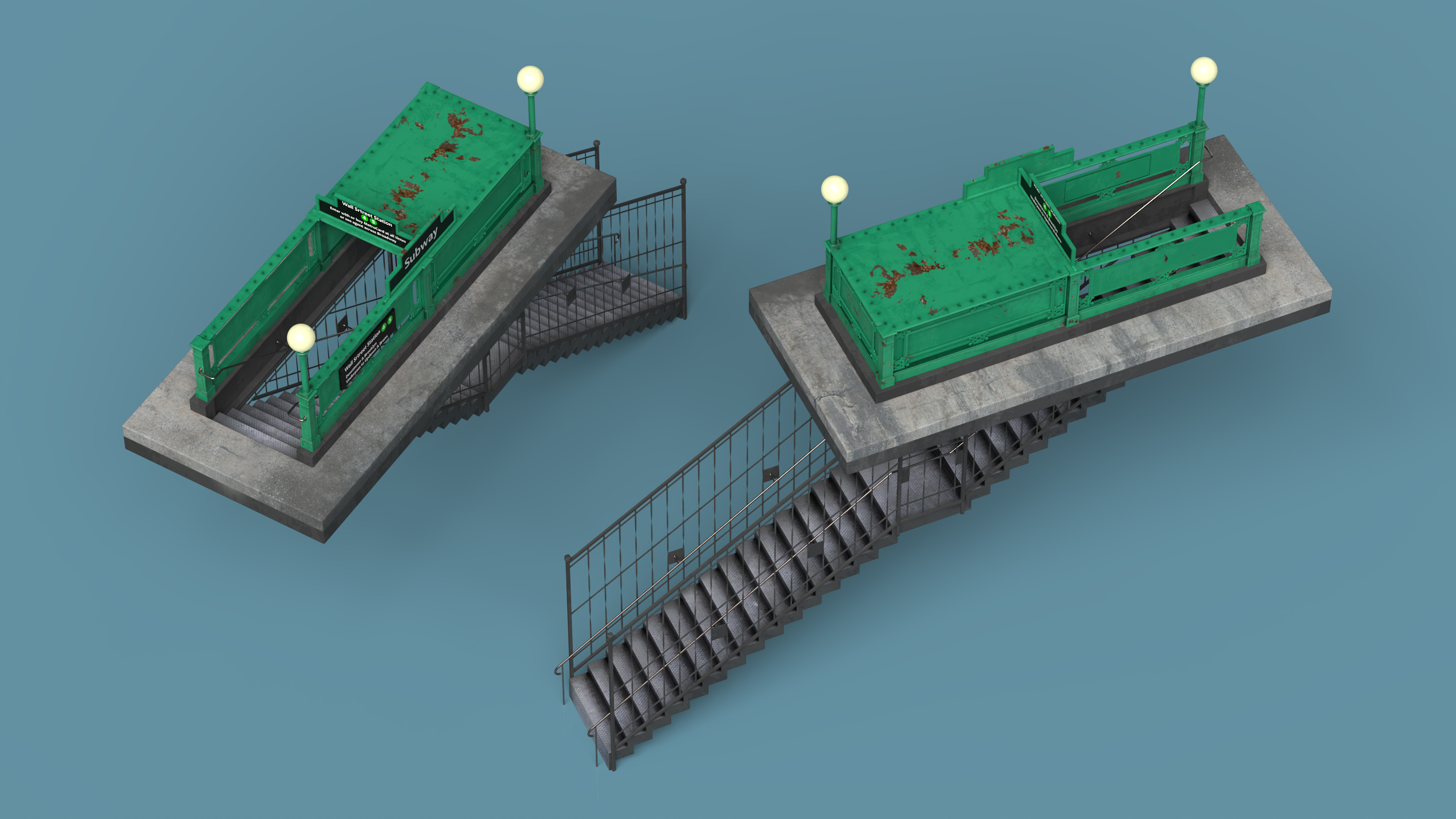 Wall Street Subway Station Entrance Rigged 3D