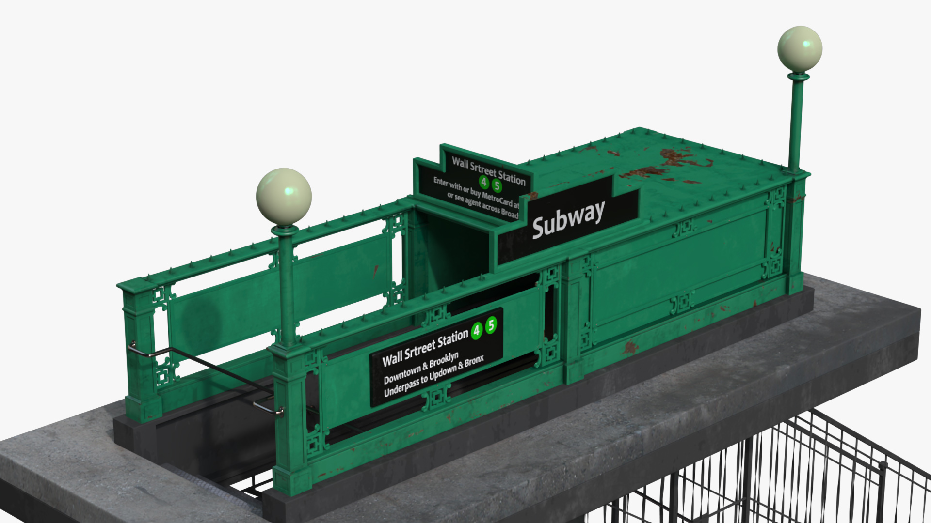 Wall Street Subway Station Entrance Rigged 3D