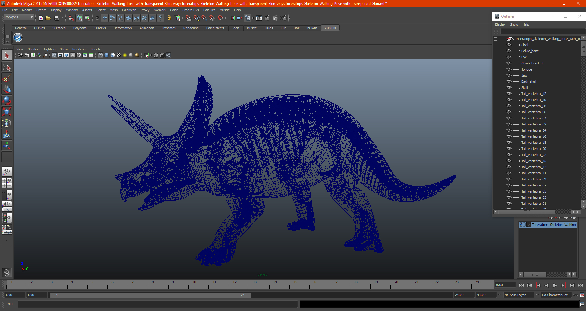 3D model Triceratops Skeleton Walking Pose with Transparent Skin