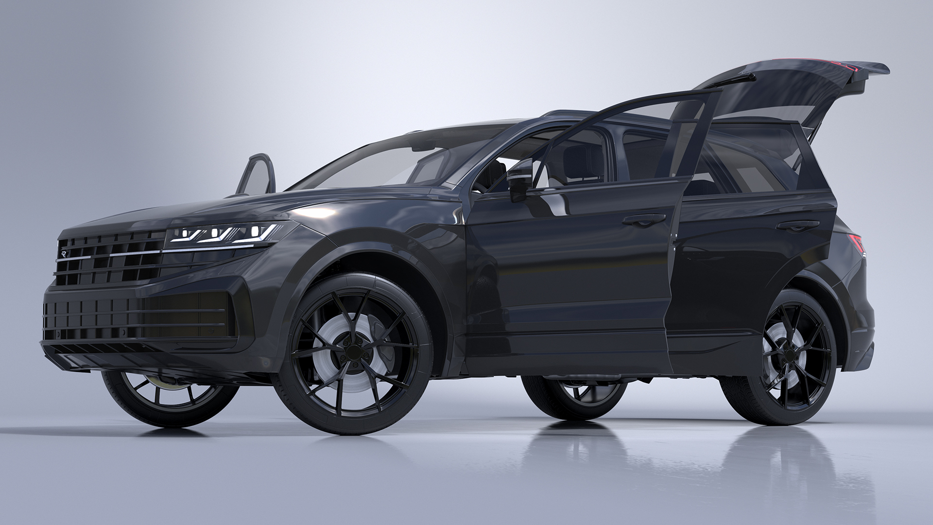 Hybrid Electric SUV Black Lights On Rigged 3D