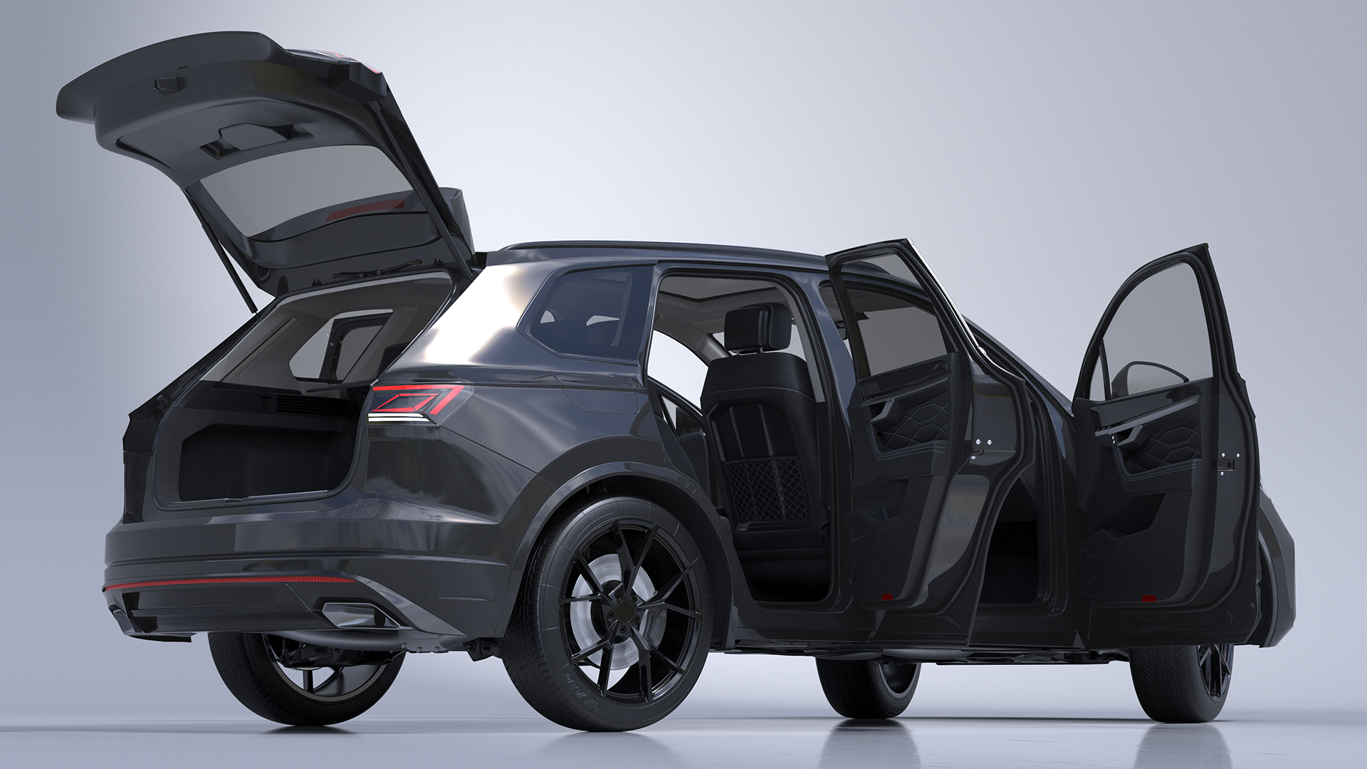Hybrid Electric SUV Black Lights On Rigged 3D