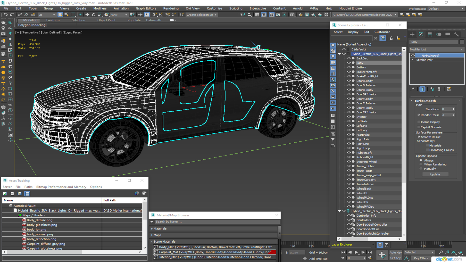 Hybrid Electric SUV Black Lights On Rigged 3D