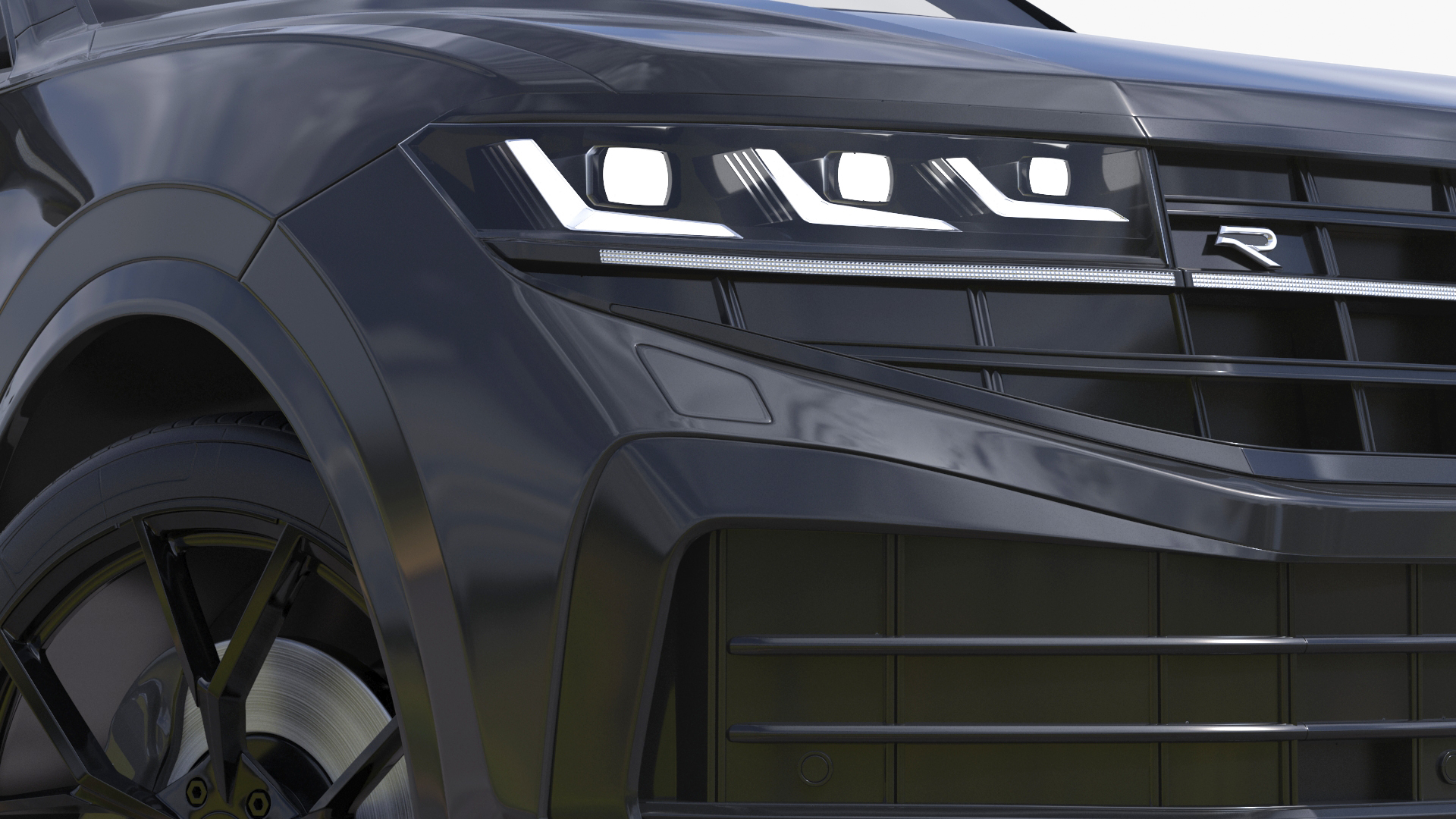 Hybrid Electric SUV Black Lights On Rigged 3D