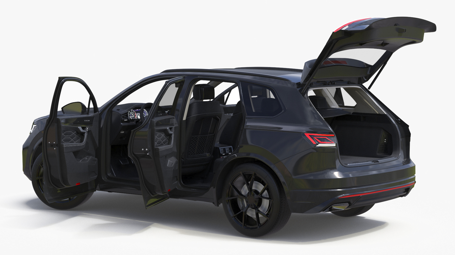 Hybrid Electric SUV Black Lights On Rigged 3D