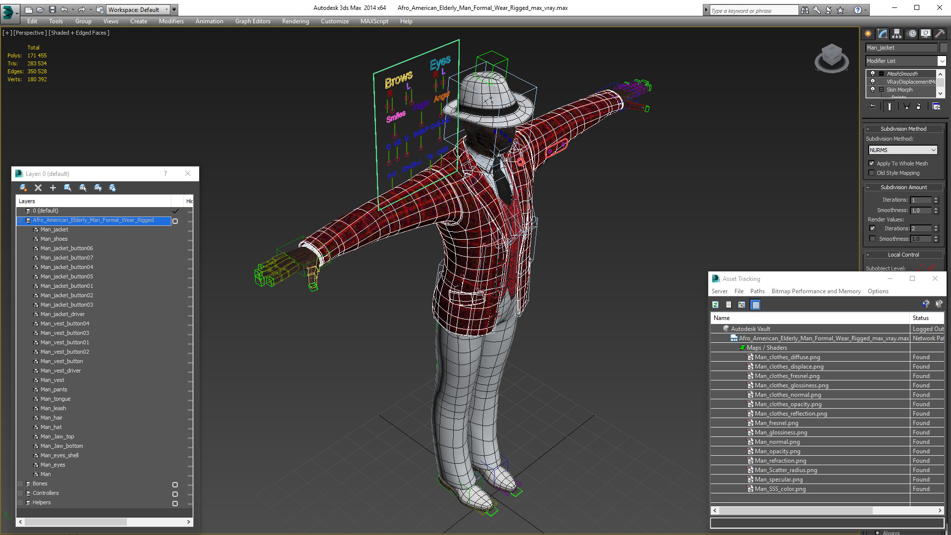 3D Afro American Elderly Man Formal Wear Rigged for Maya model