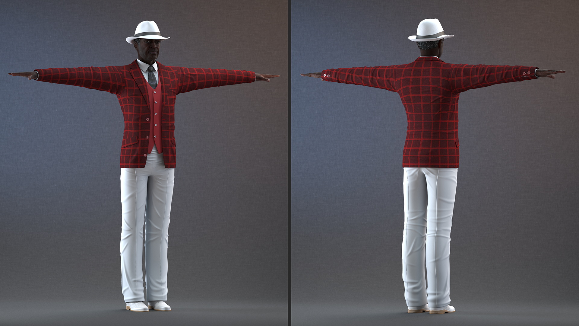 3D Afro American Elderly Man Formal Wear Rigged for Maya model