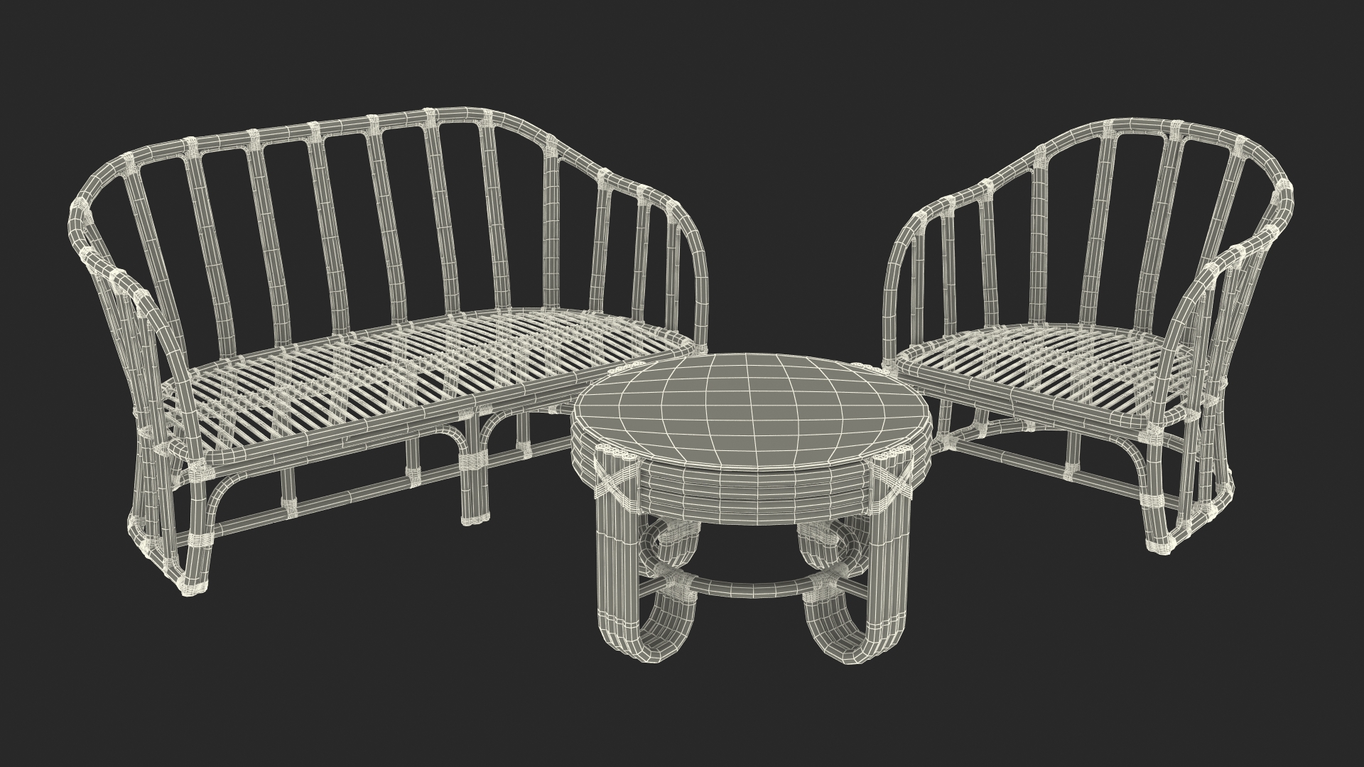 Vintage Bamboo Furniture with Cushions Set 3D