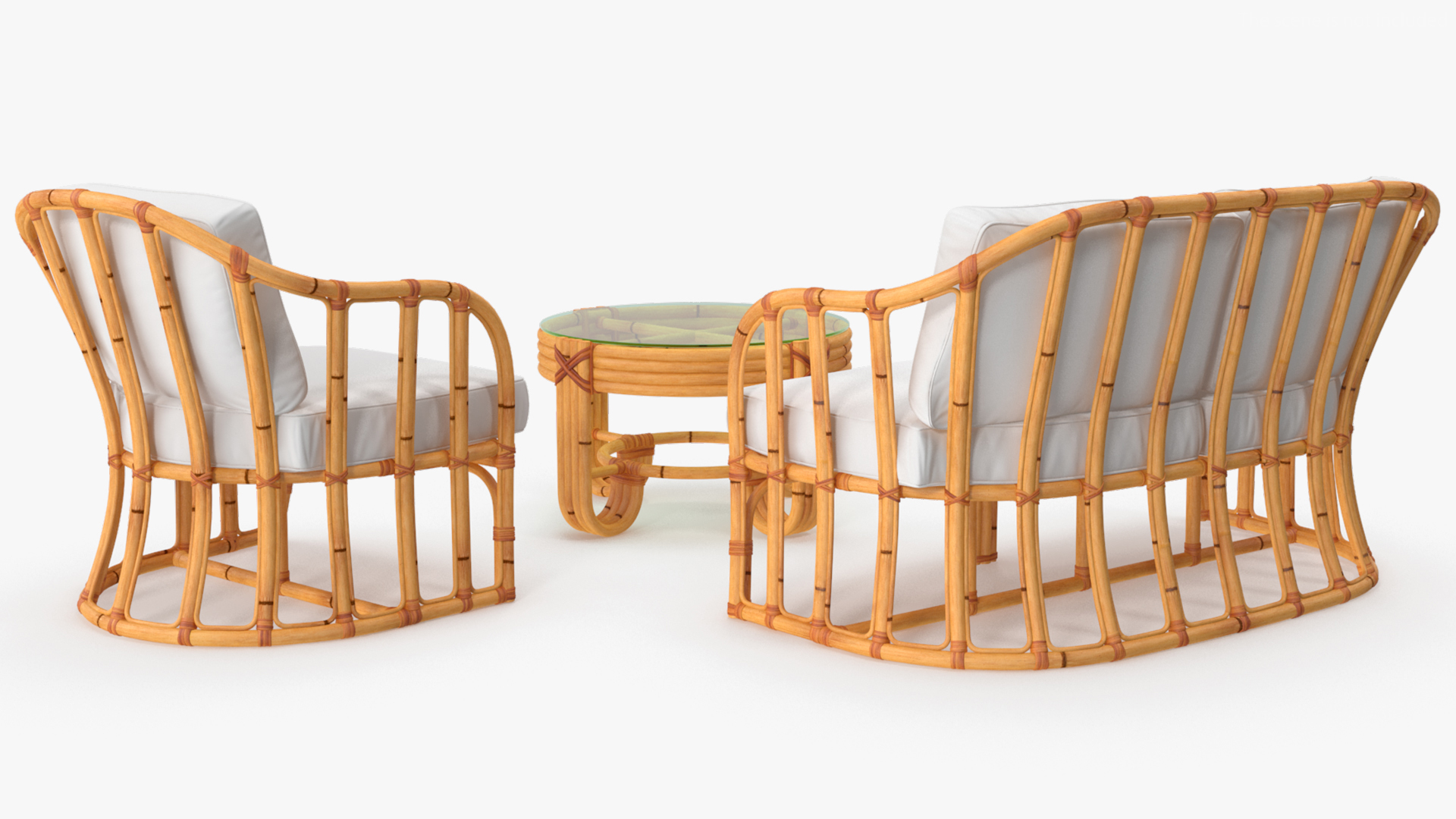 Vintage Bamboo Furniture with Cushions Set 3D