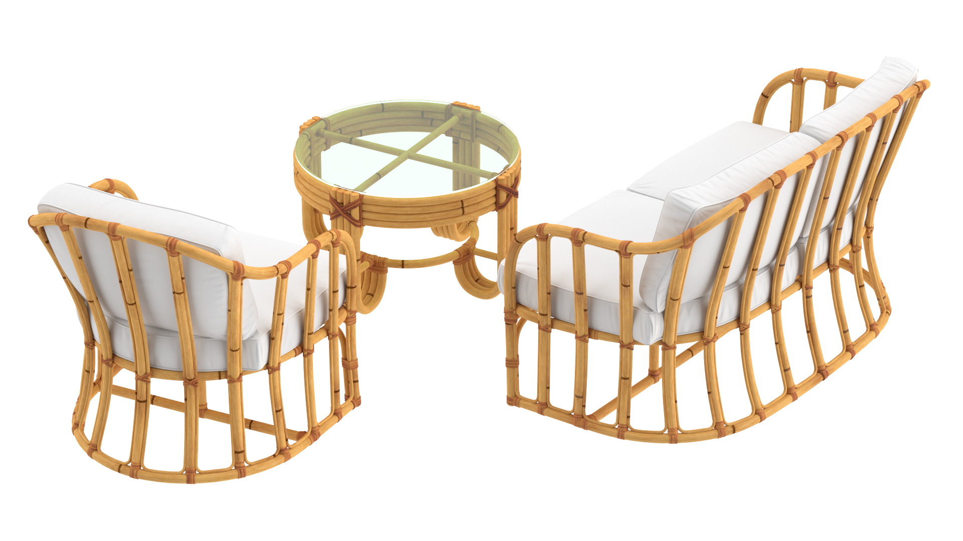 Vintage Bamboo Furniture with Cushions Set 3D